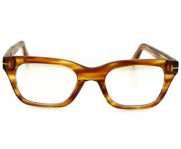 Tom Ford FT5536-B Geometric Blue Light Eyeglasses - Shiny Light Brown