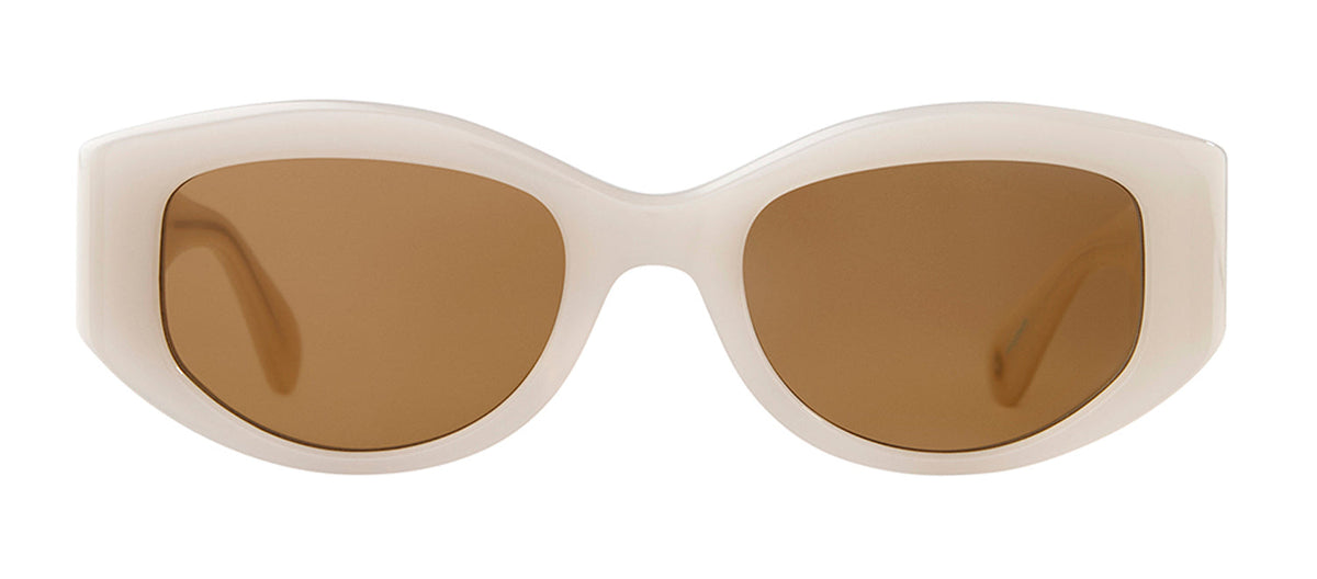 Garrett Leight RETRO BIGGIE  2127 ECRU/MAG Round Sunglasses - White