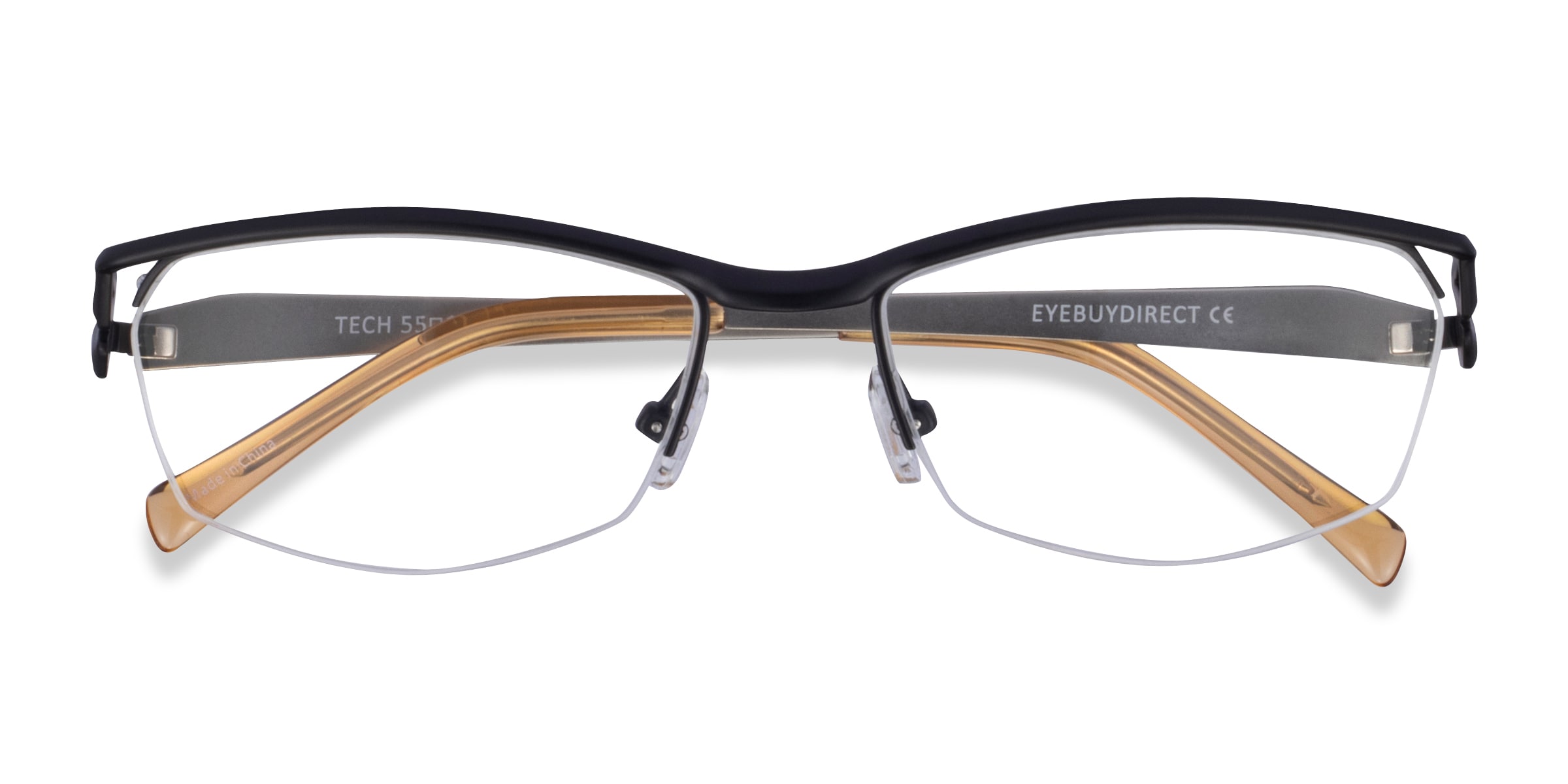 Tech Rectangle Black Yellow Semi Rimless Eyeglasses