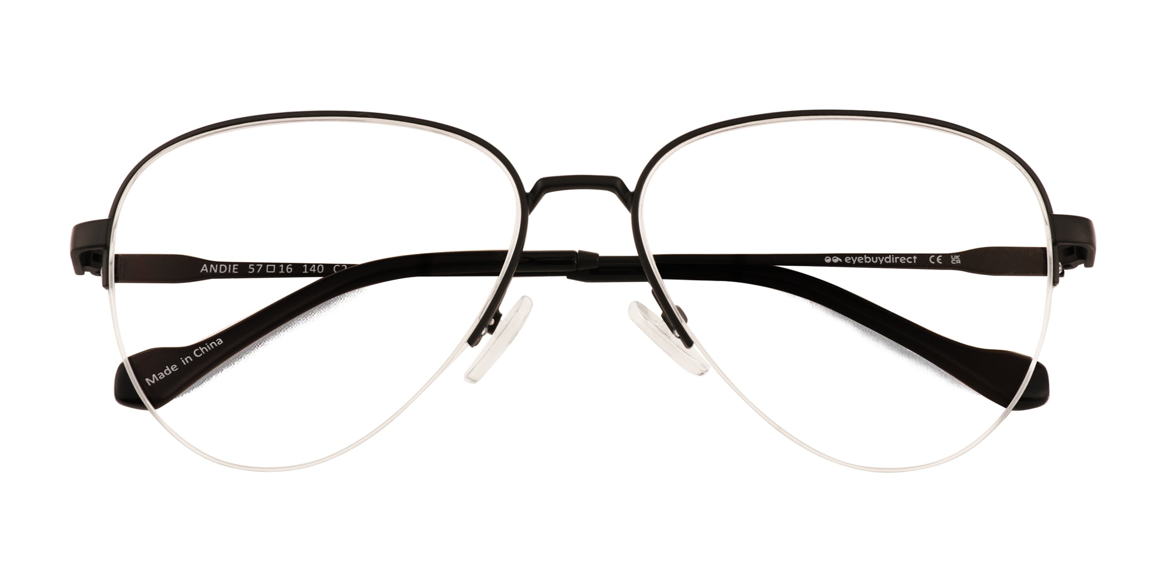 Andie Aviator Black Semi Rimless Eyeglasses