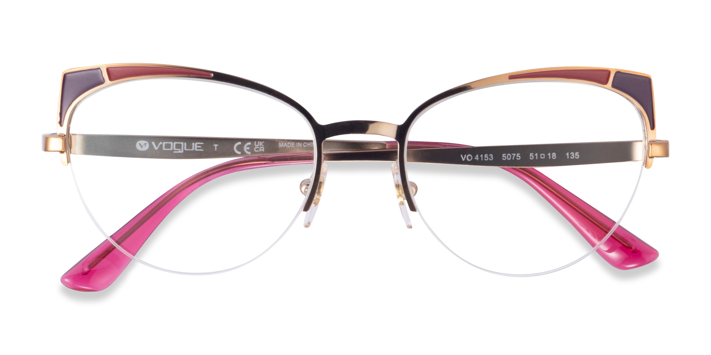 Vogue Eyewear VO4153 - Cat Eye Matte Bordeaux Rose Gold Frame Glasses For Women