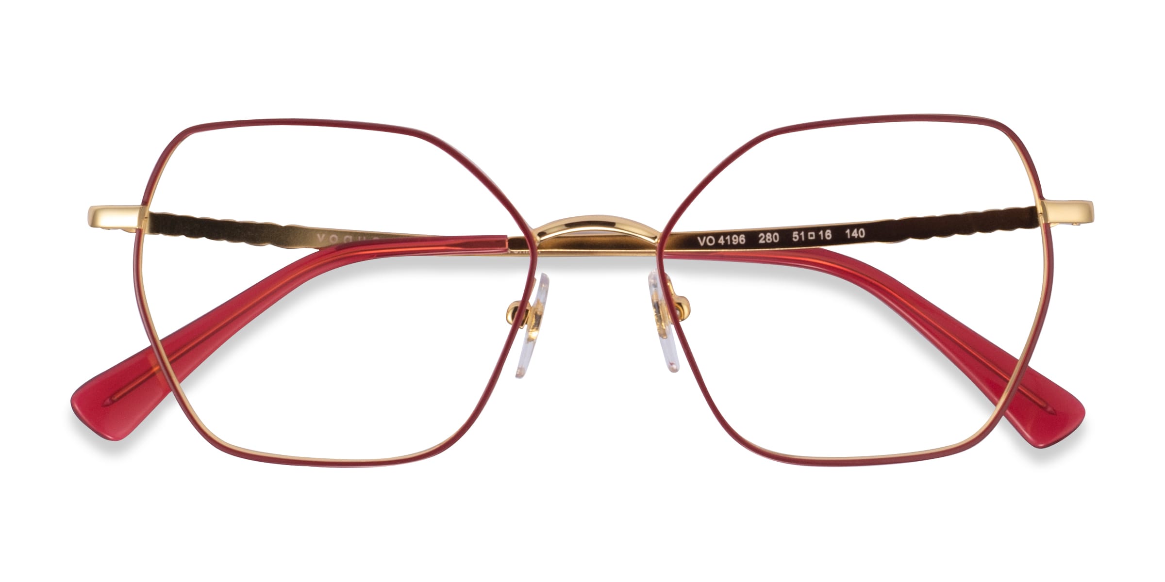 Vogue Eyewear VO4196 - Geometric Top Red Gold Frame Glasses For Women