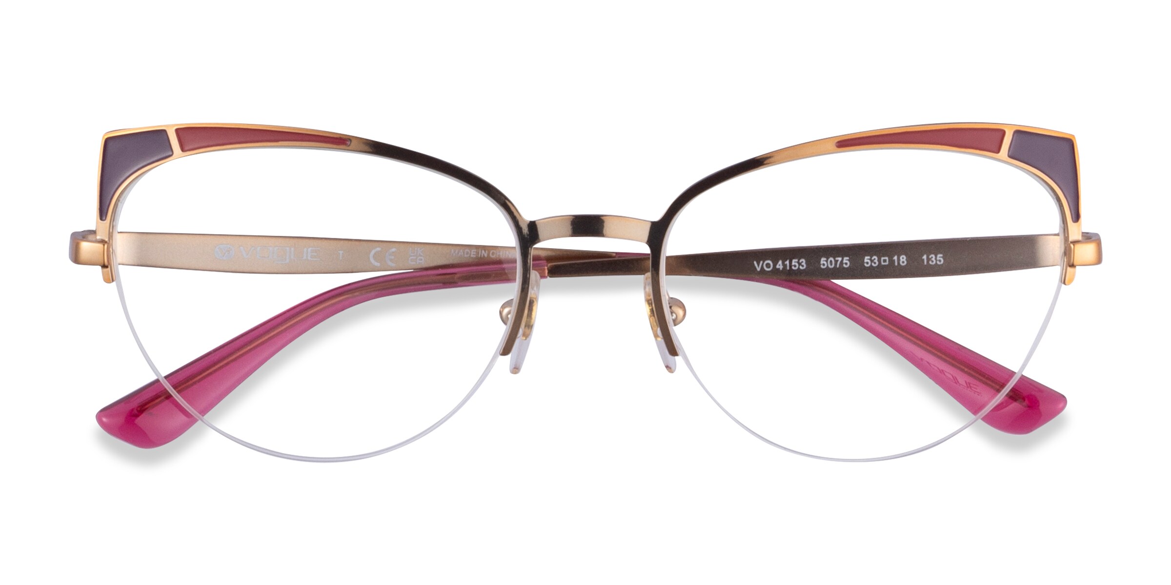 Vogue Eyewear VO4153 - Cat Eye Pink Purple Rose Gold Frame Glasses For Women
