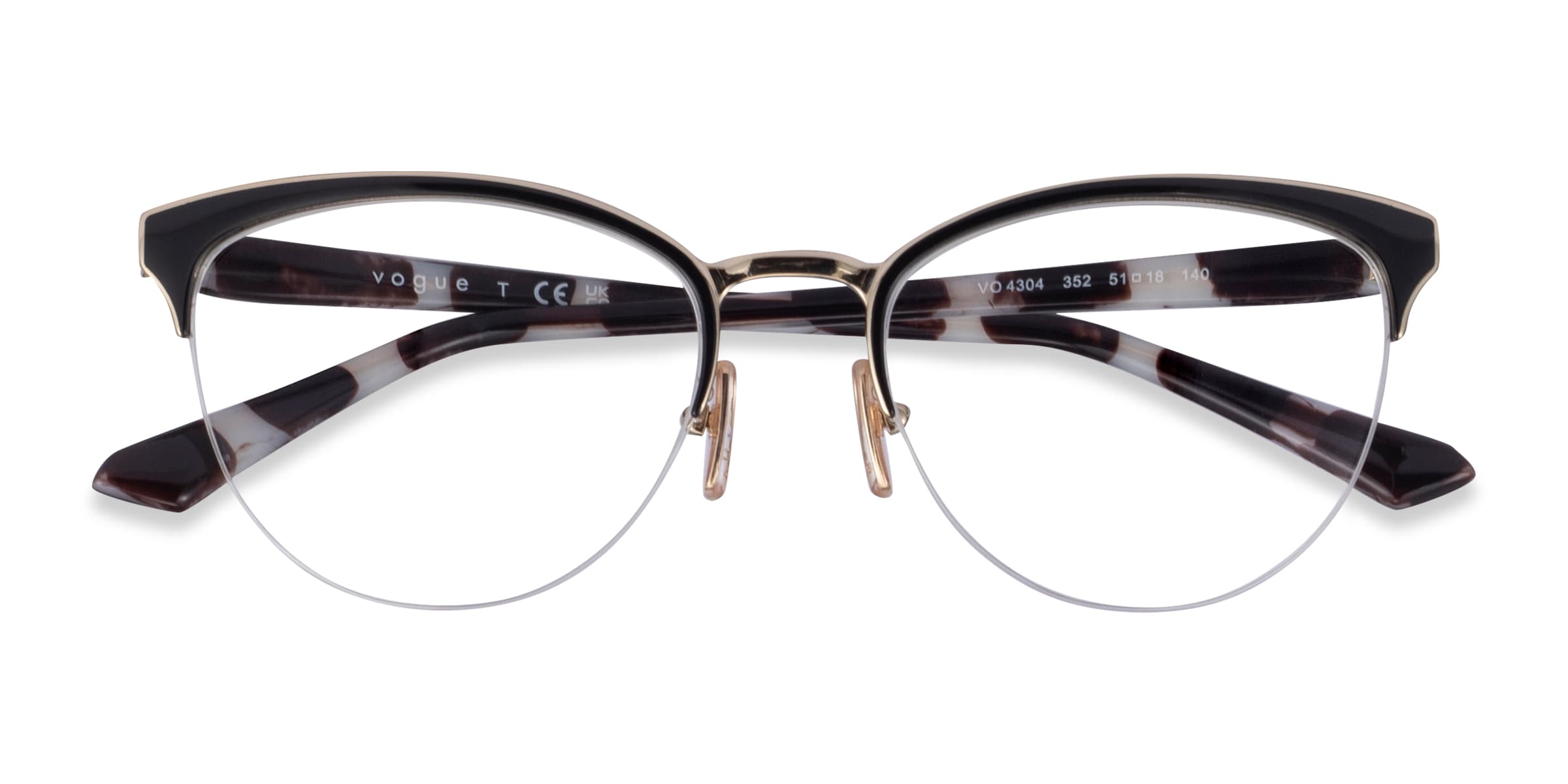 Vogue Eyewear VO4304 - Cat Eye Black Gold Frame Glasses For Women