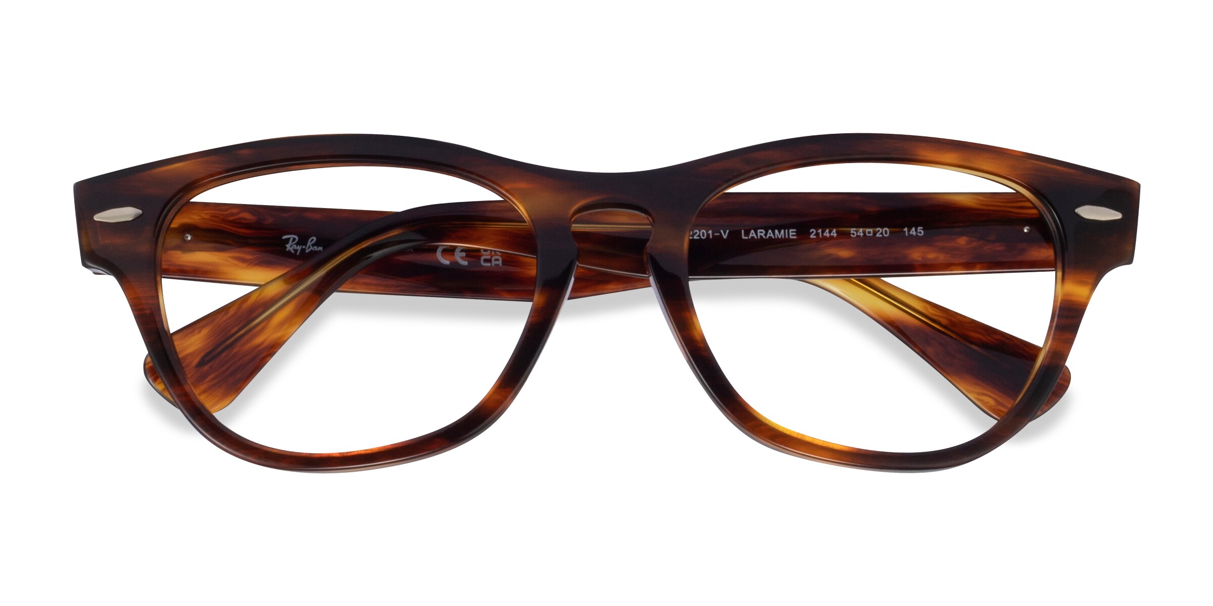 Ray-Ban RB2201V Laramie - Cat Eye Shiny Striped Tortoise Frame Glasses For Women