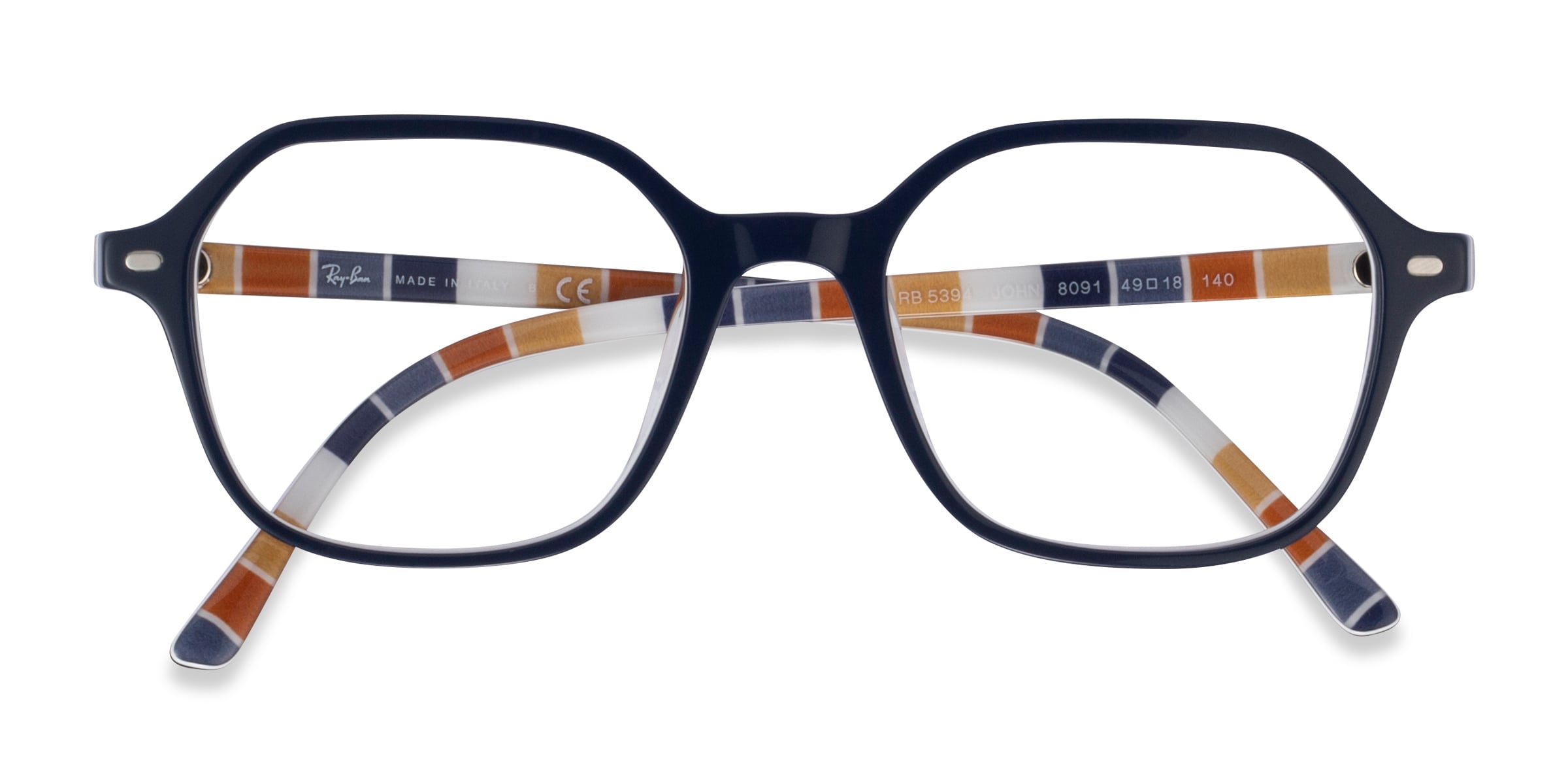 Ray-Ban RB5394 John - Square Blue On Stripes Orange Frame Eyeglasses