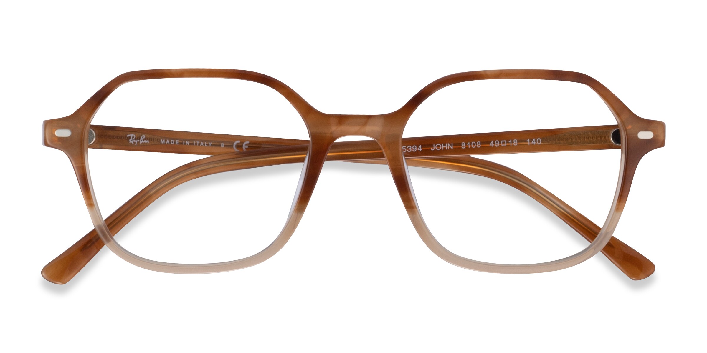 Ray-Ban RB5394 John - Square Gradient Light Brown Tortoise Frame Eyeglasses