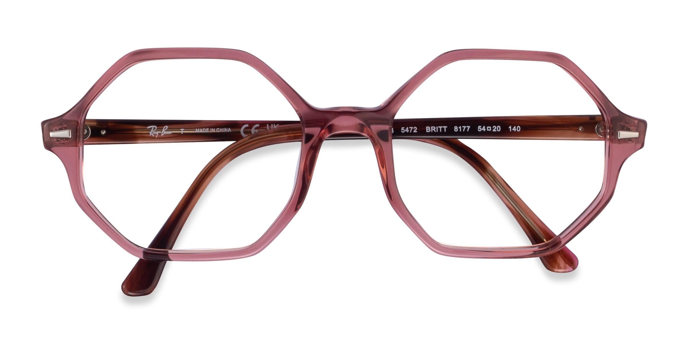 Ray-Ban RB5472 Britt - Square Transparent Pink Frame Glasses For Women