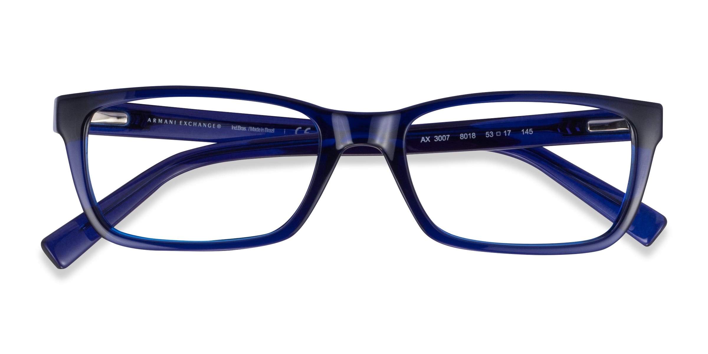 Armani Exchange AX3007 - Rectangle Shiny Transparent Blue Frame Eyeglasses