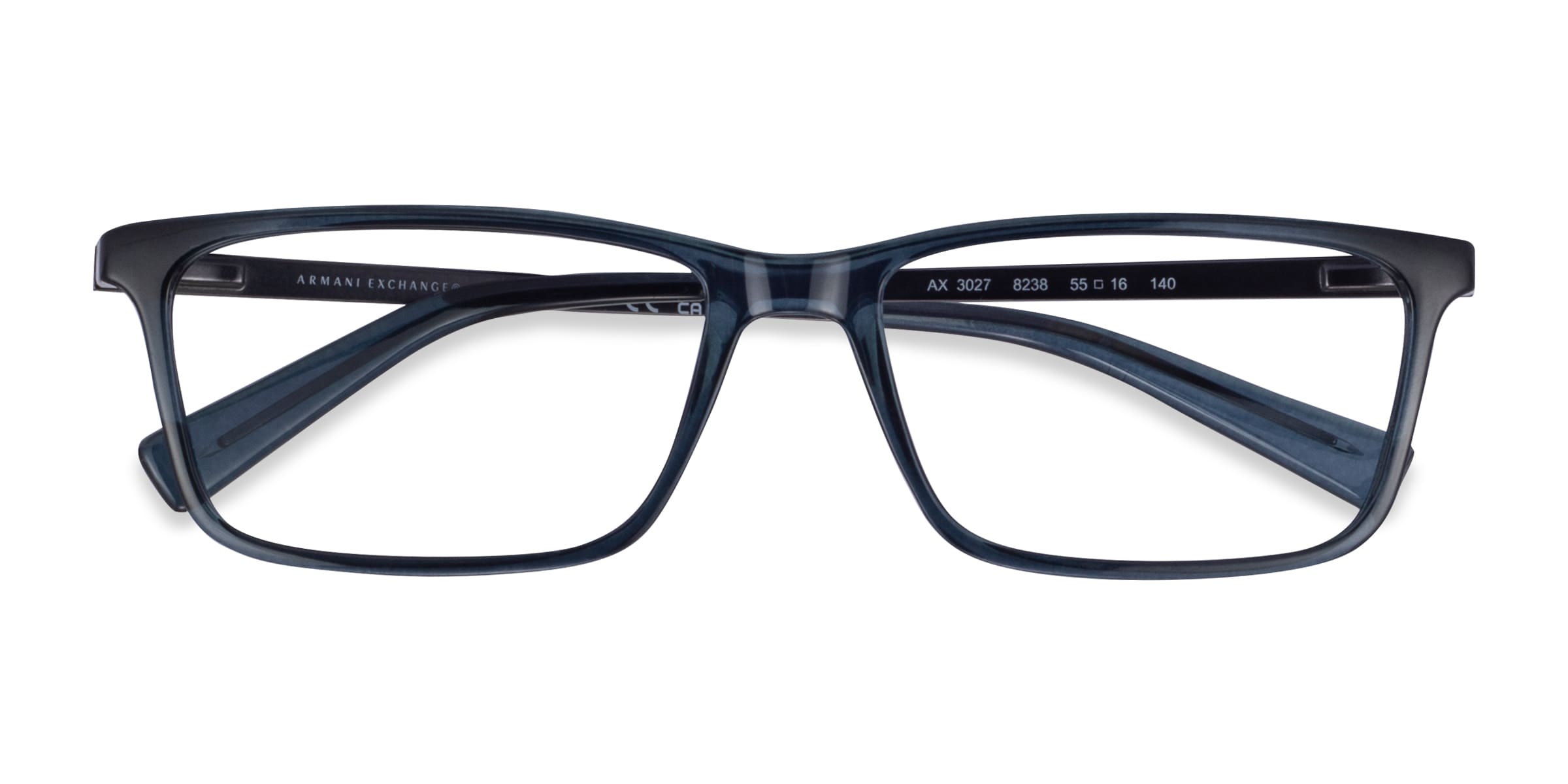 Armani Exchange AX3027 - Rectangle Matte Transparent Blue Frame Glasses For Men