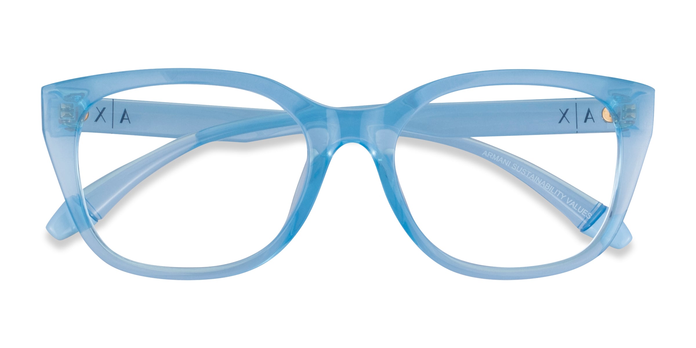 Armani Exchange AX3099U - Square Shiny Transparent Blue Frame Glasses For Women