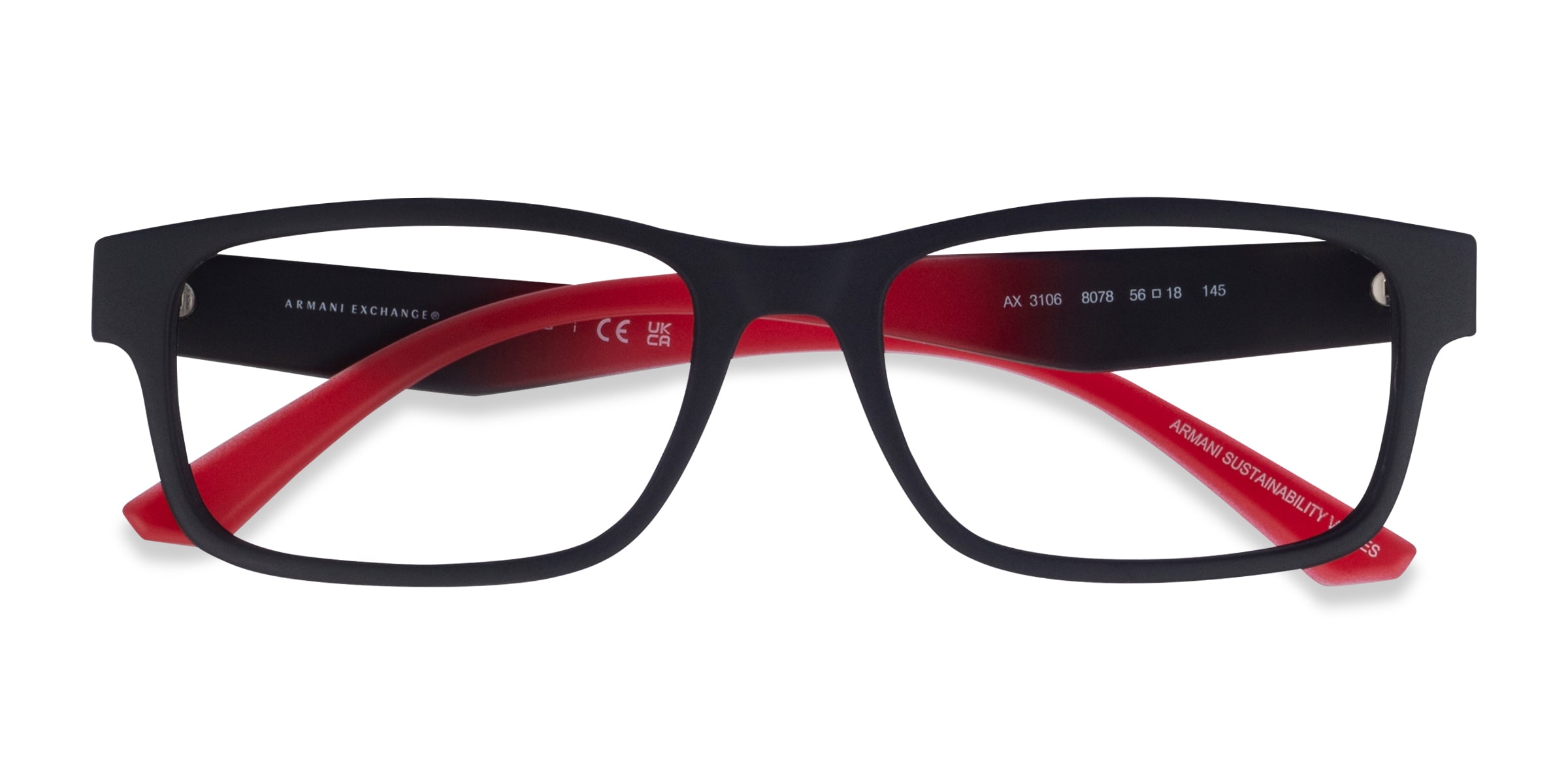 Armani Exchange AX3106 - Rectangle Matte Black Frame Eyeglasses