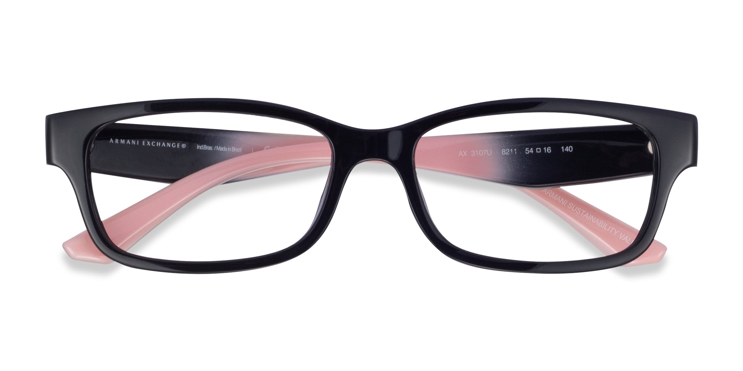 Armani Exchange AX3107U - Rectangle Shiny Black Frame Glasses For Women