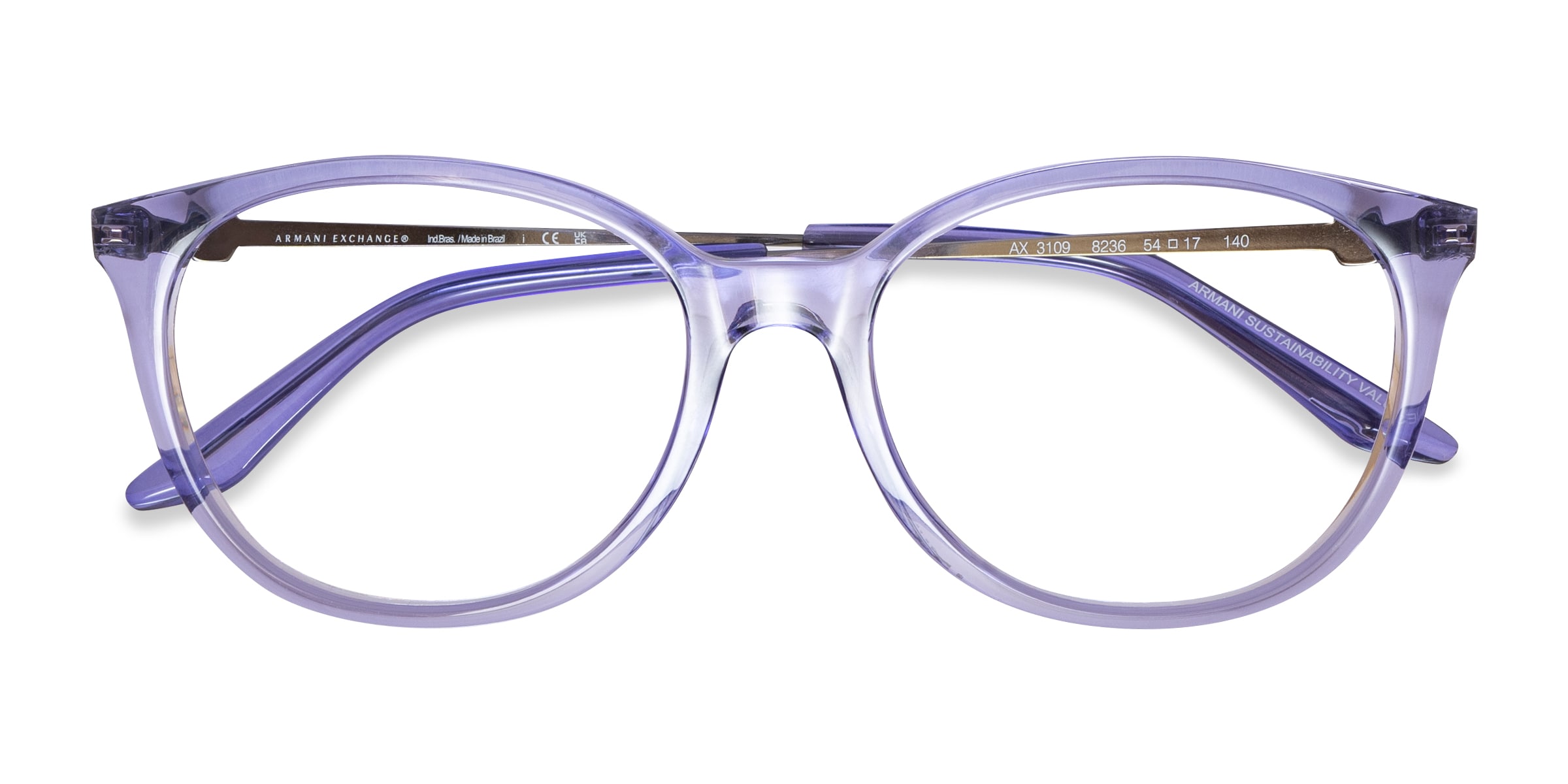 Armani Exchange AX3109 - Cat Eye Shiny Transparent Purple Frame Glasses For Women