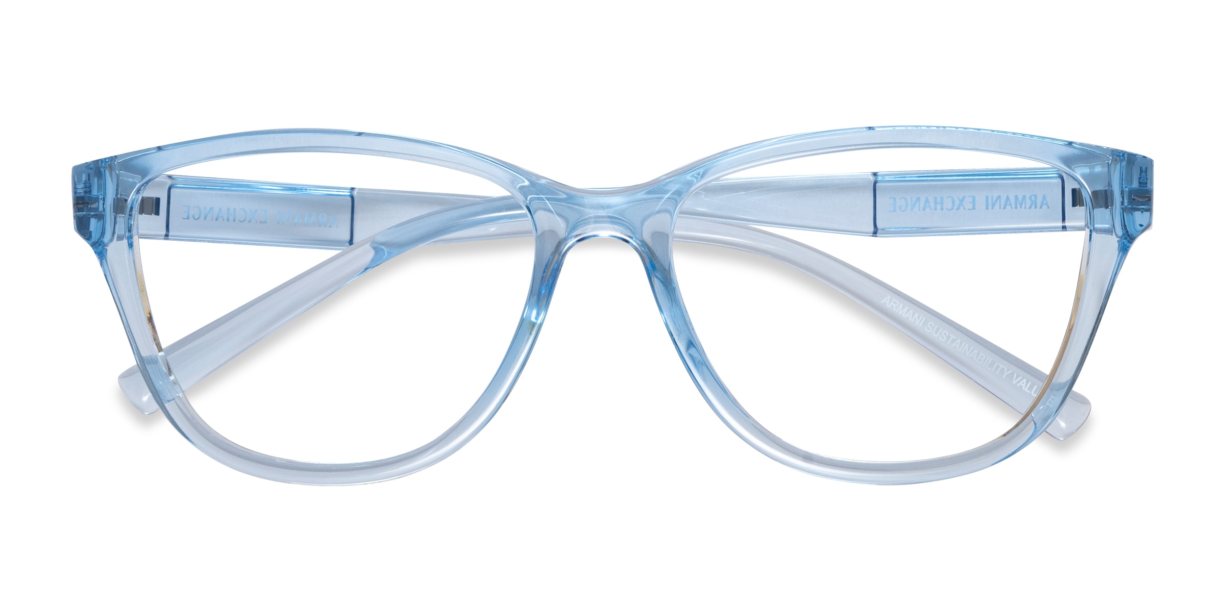 Armani Exchange AX3111U - Cat Eye Shiny Transparent Blue Frame Eyeglasses