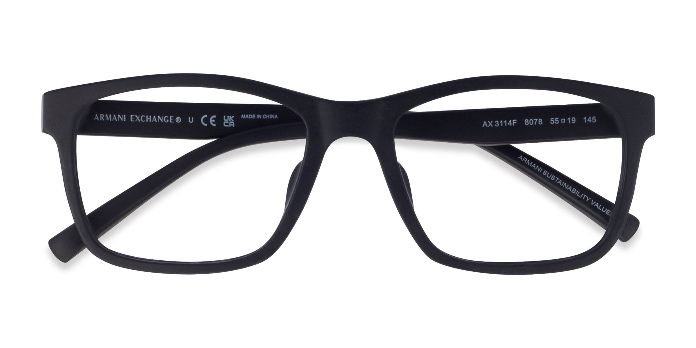 Armani Exchange AX3114F - Square Matte Black Frame Eyeglasses