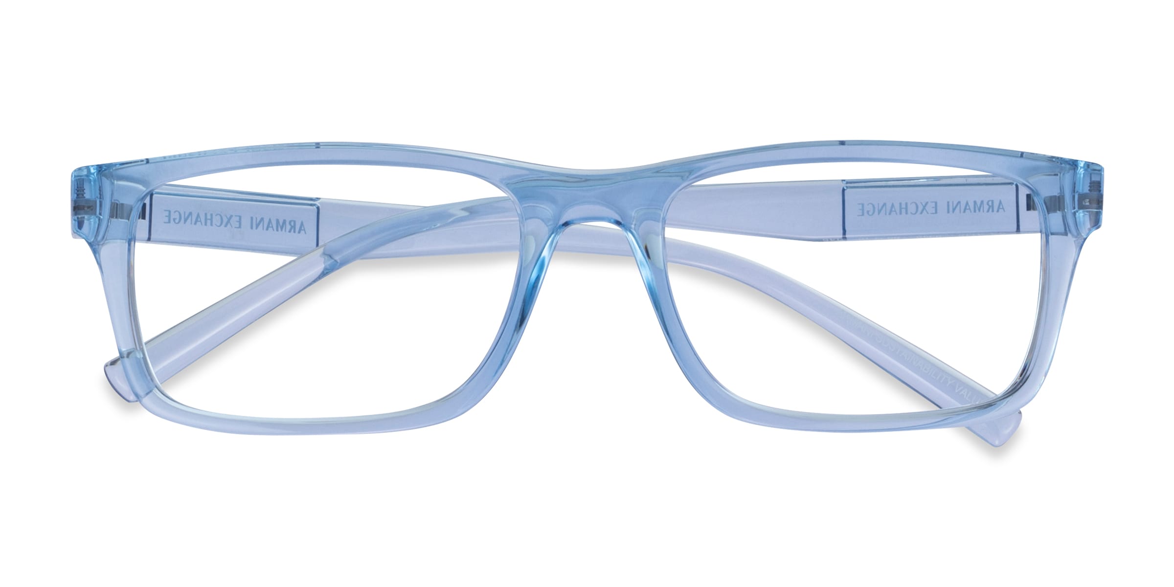Armani Exchange AX3115 - Rectangle Shiny Transparent Blue Frame Eyeglasses