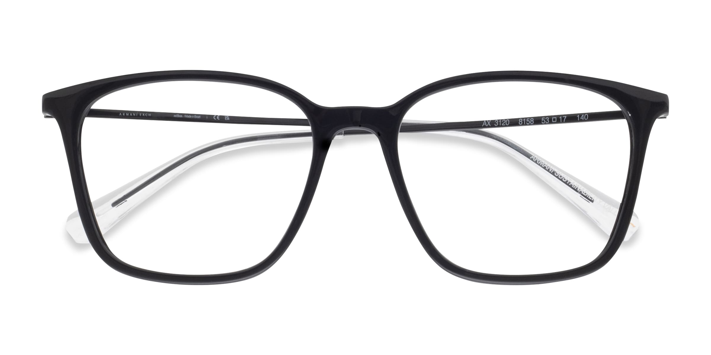 Armani Exchange AX3120 - Square Black Frame Eyeglasses