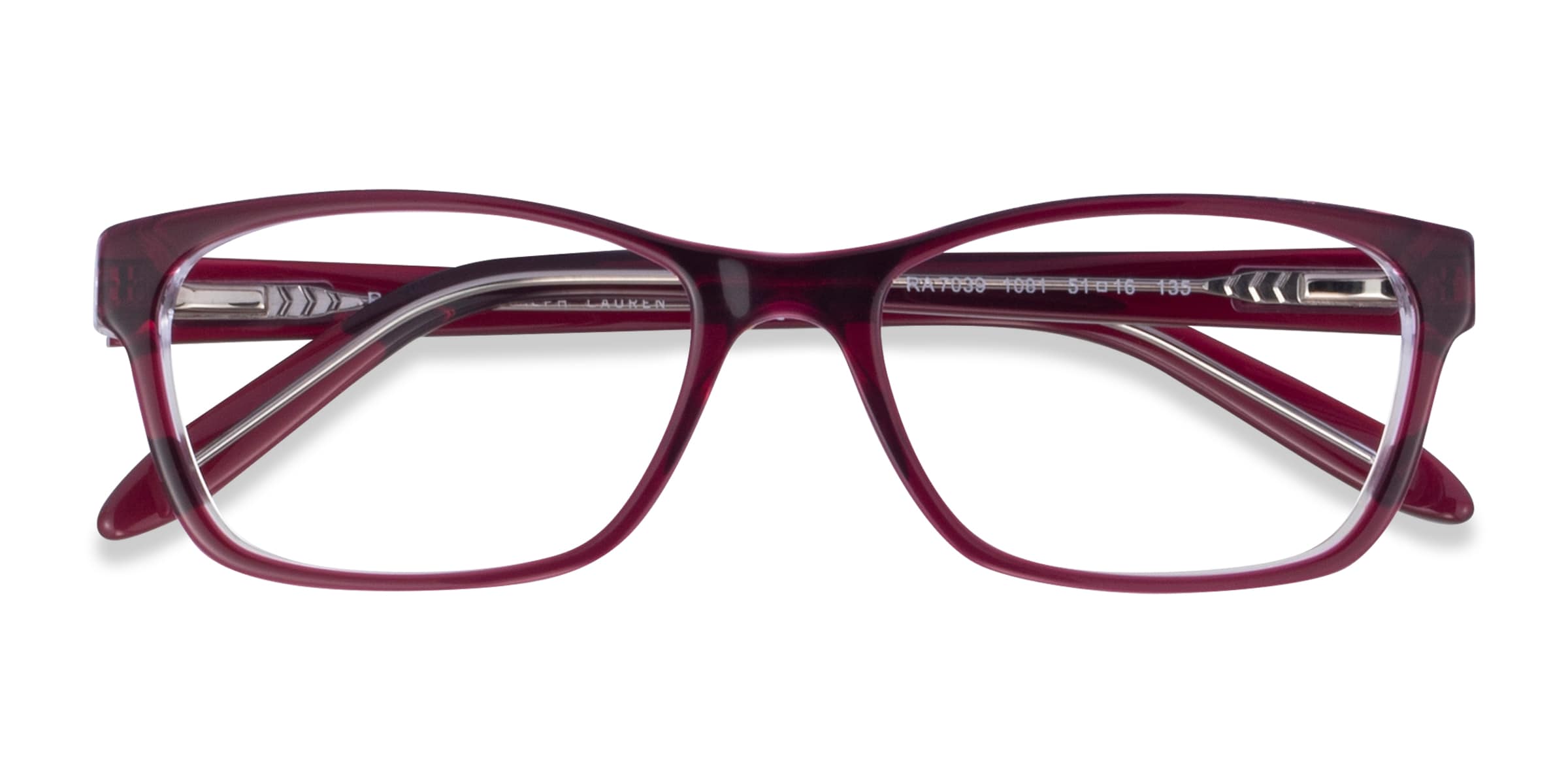Ralph RA7039 - Cat Eye Shiny Red On Crystal Frame Glasses For Women