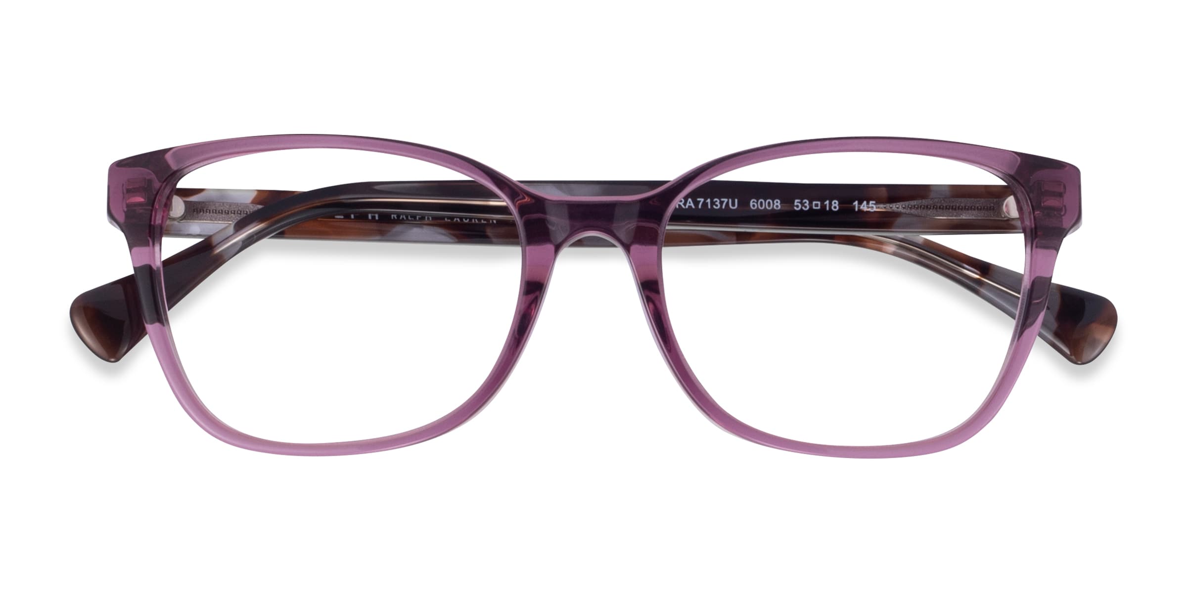 Ralph RA7137U - Square Shiny Transparent Purple Frame Glasses For Women