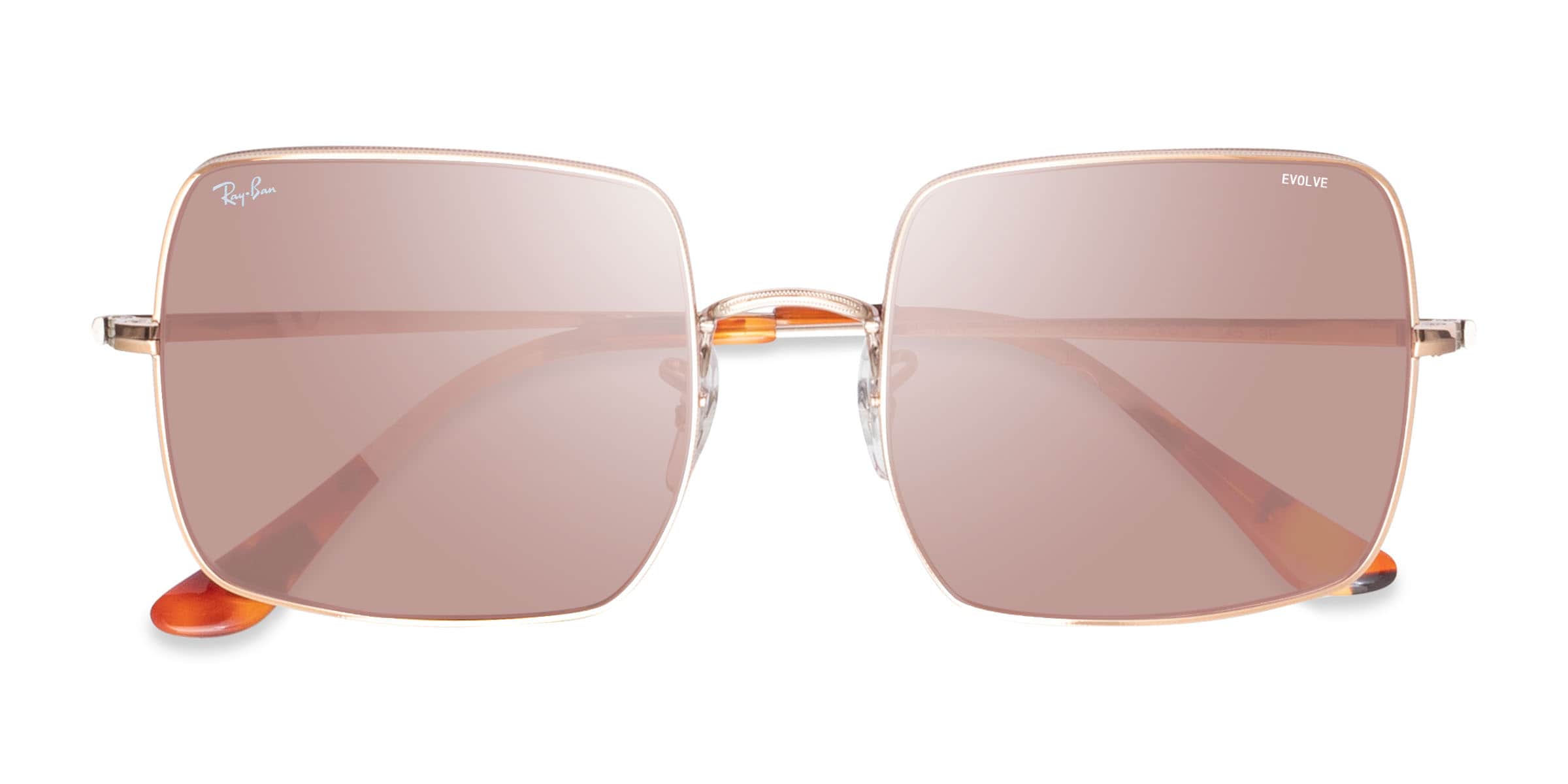 Ray-Ban RB1971 Square - Square Shiny Rose Gold Frame Sunglasses For Women