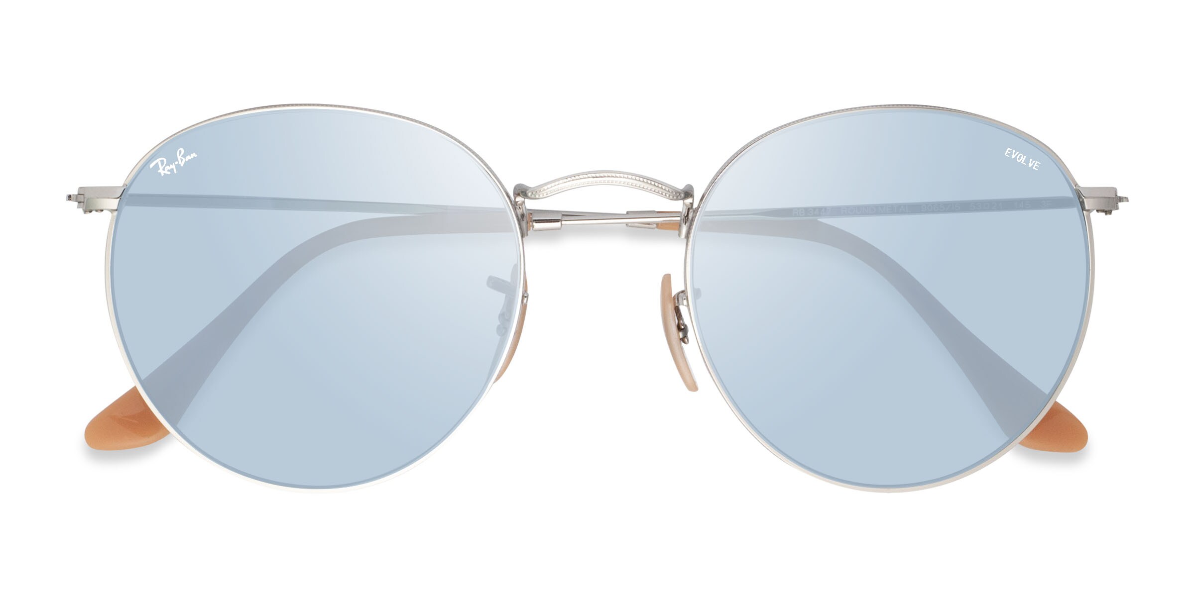 Ray-Ban RB3447 Round - Round Shiny Silver Frame Prescription Sunglasses