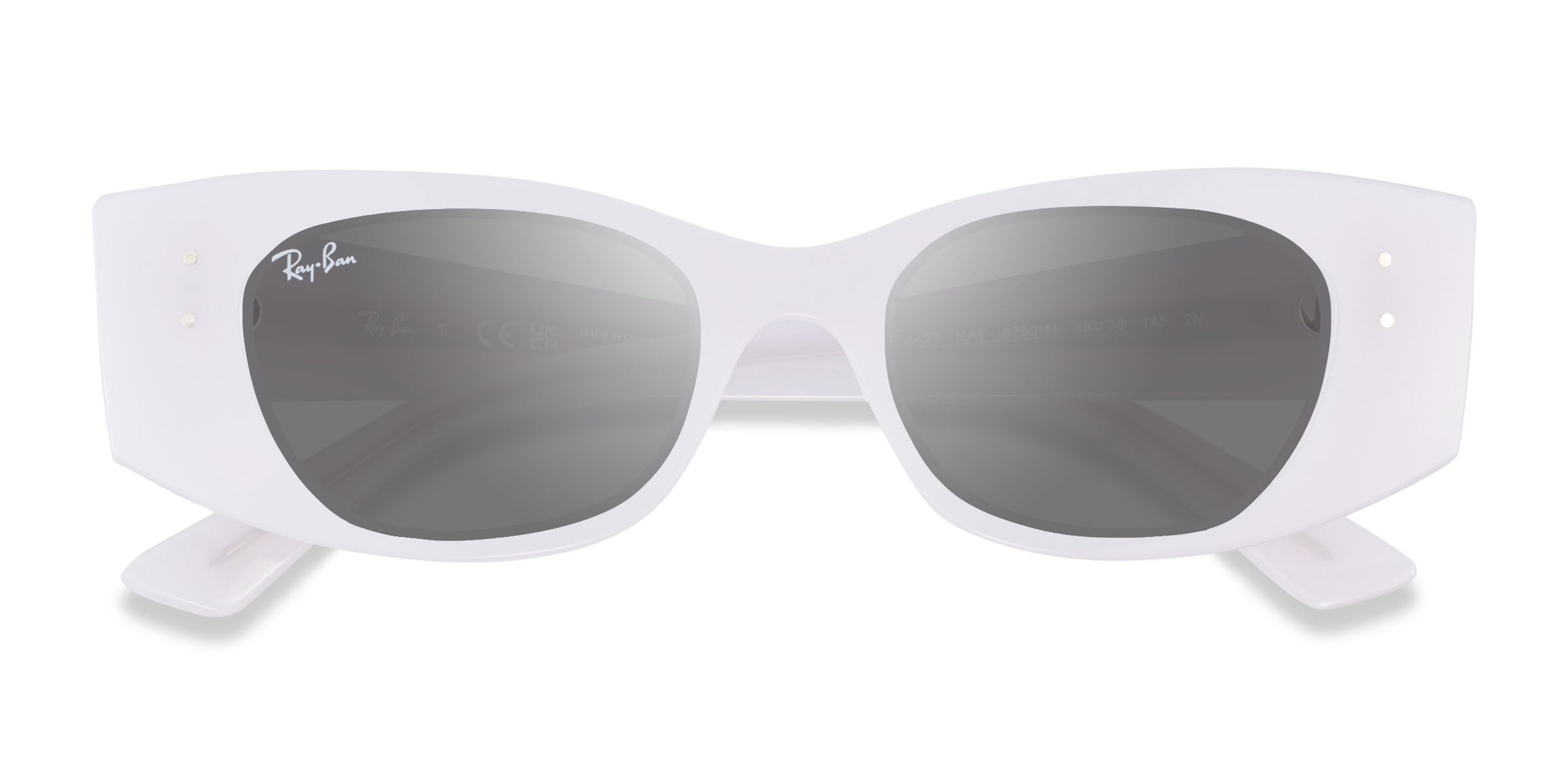 Ray-Ban RB4427 Kat - Rectangle Shiny White Frame Prescription Sunglasses
