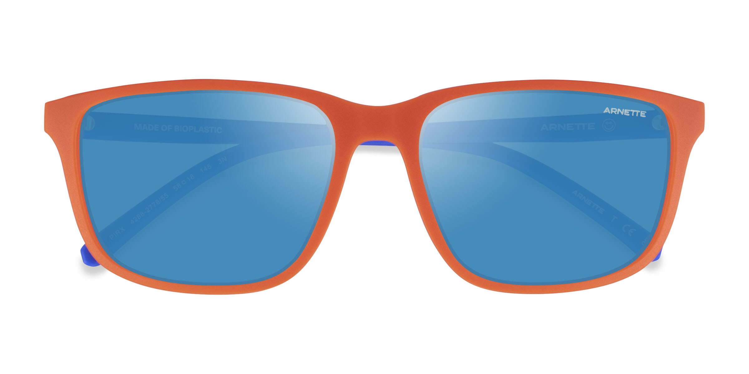 ARNETTE Pirx - Rectangle Matte Orange Blue Frame Prescription Sunglasses
