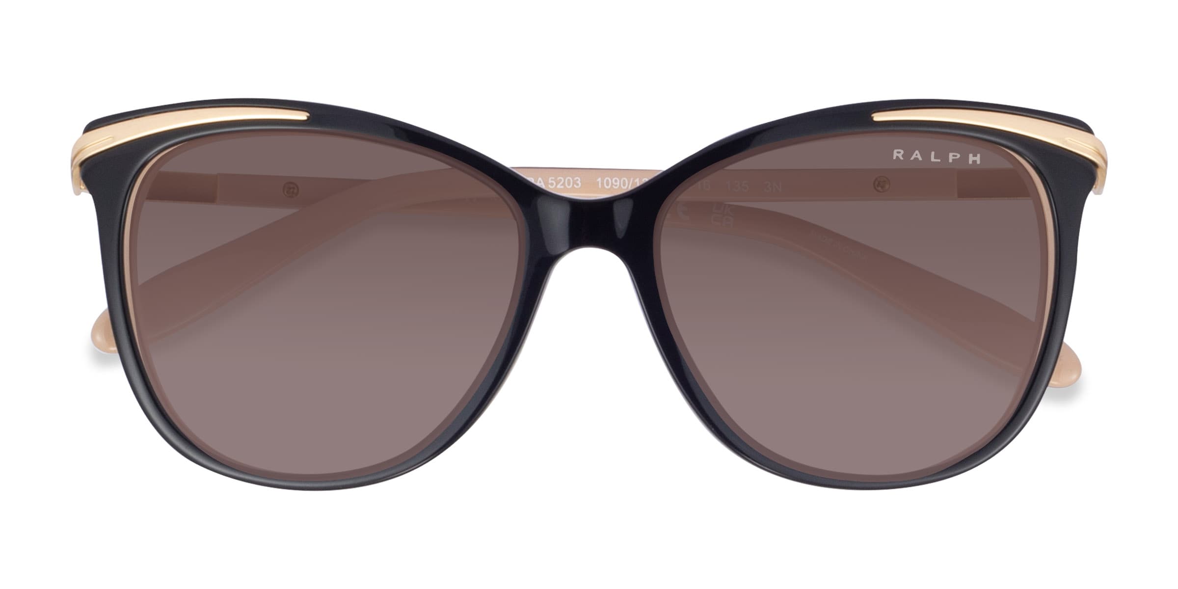 Ralph RA5203 - Cat Eye Shiny Black Gold Frame Sunglasses For Women