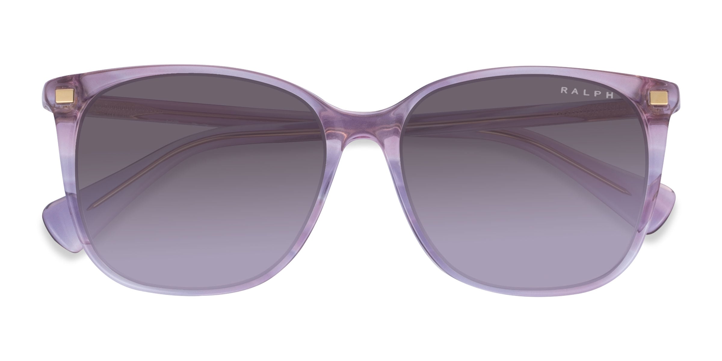 Ralph RA5293 - Square Shiny Striped Purple Frame Sunglasses For Women
