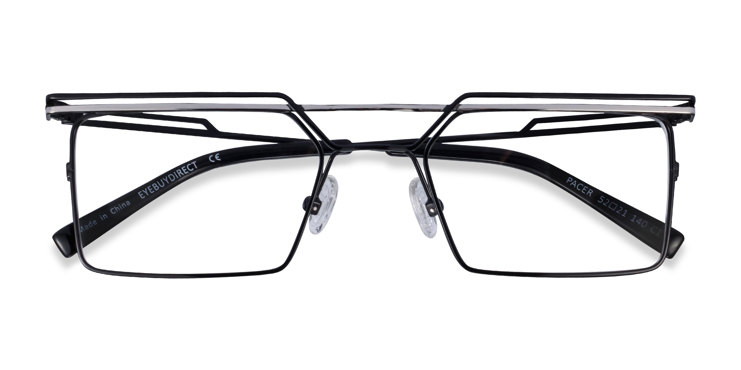 Pacer Rectangle Black Silver Glasses for Men