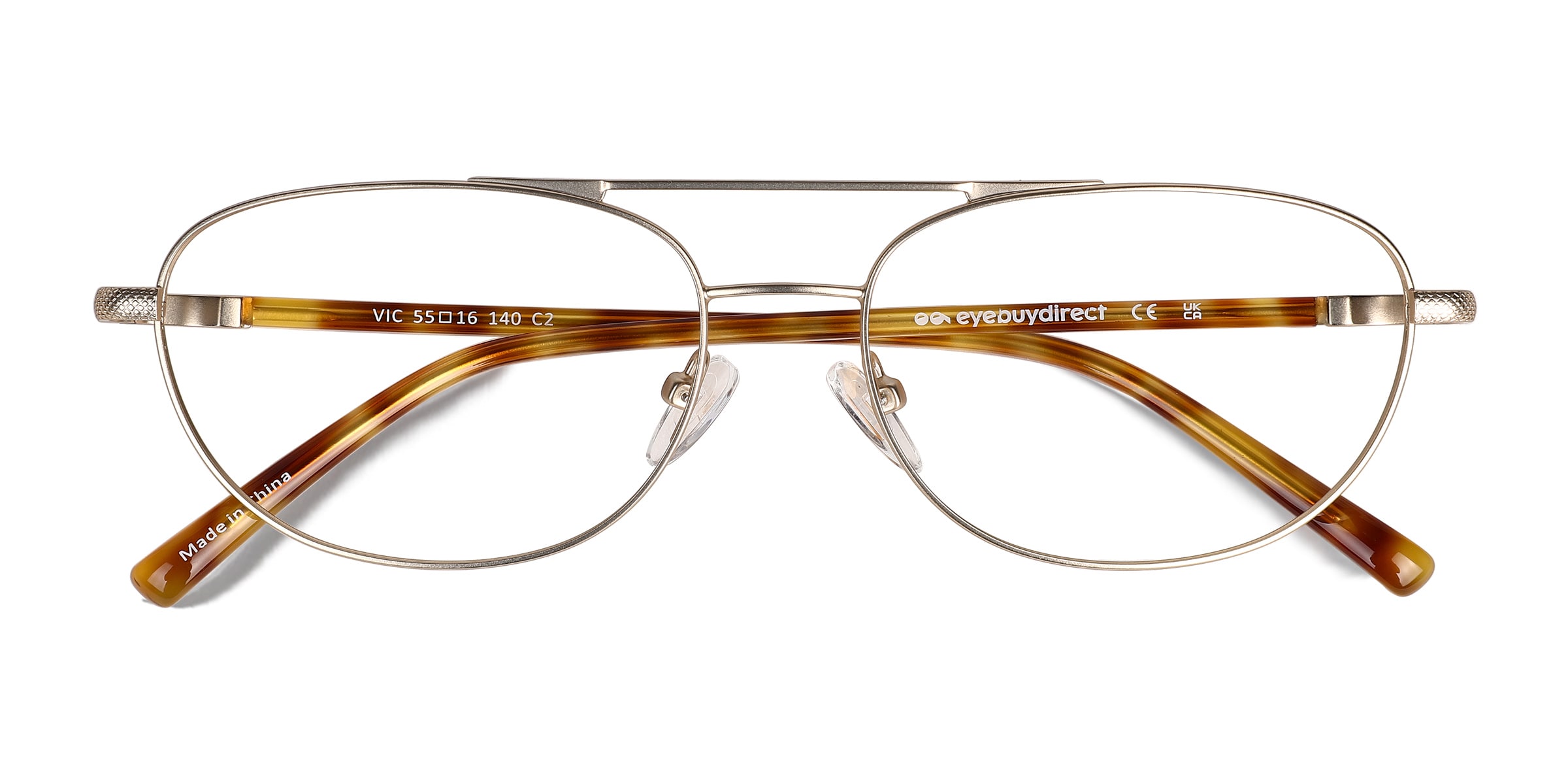 Vic Aviator Matt Gold Yellow Tortoise Full Rim Eyeglasses