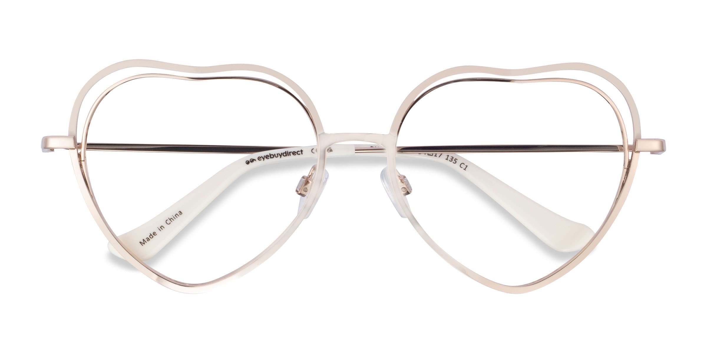 Philomena Heart Shiny Gold White Glasses for Women