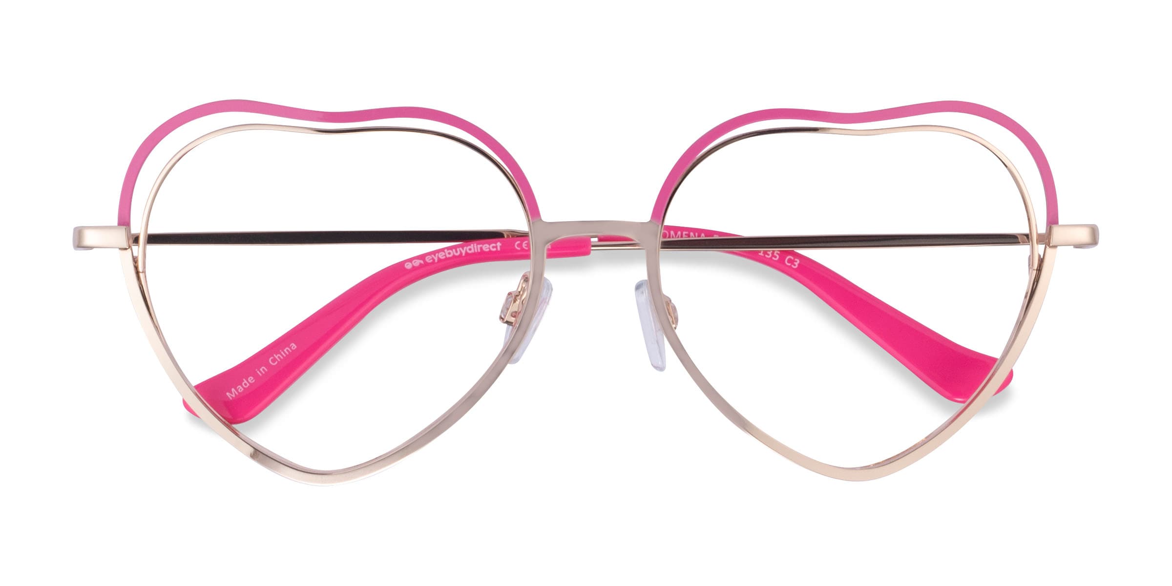 Philomena Heart Pink Shiny Gold Glasses for Women
