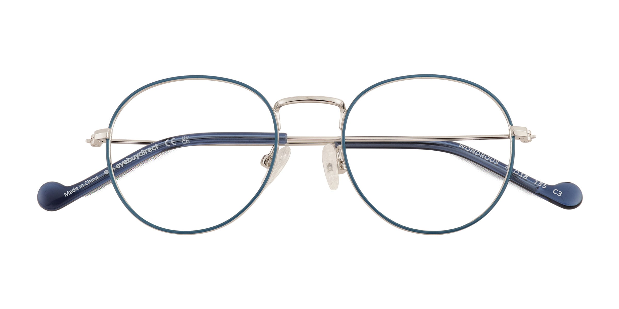 Wondrous Round Shiny Silver Blue Glasses For Kids