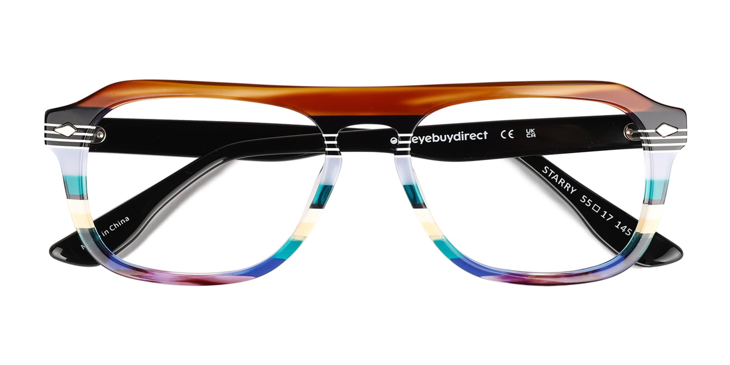 Starry Square Green Brown Rainbow Full Rim Eyeglasses