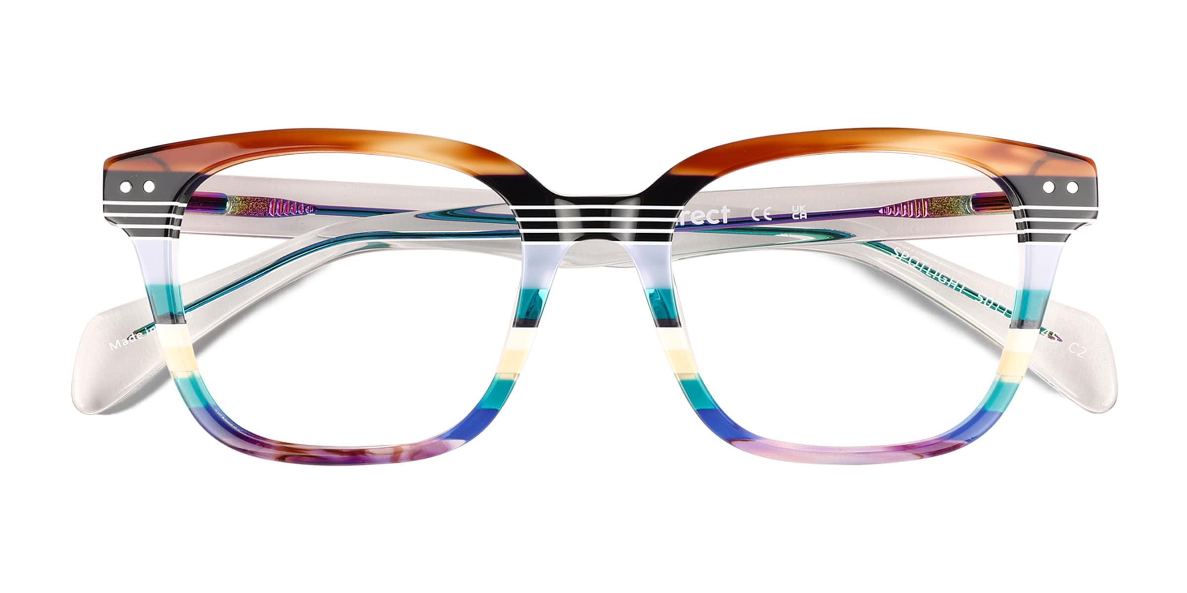 Spotlight Square Green Brown Rainbow Full Rim Eyeglasses