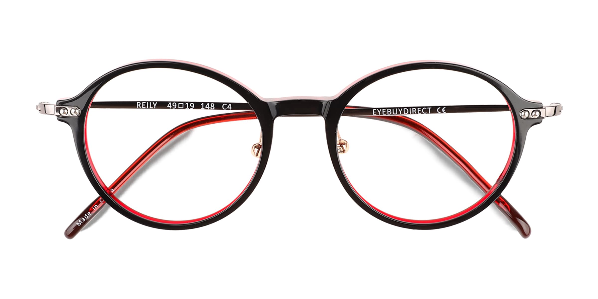 Reily Round Black Burgundy Silver Full Rim Eyeglasses