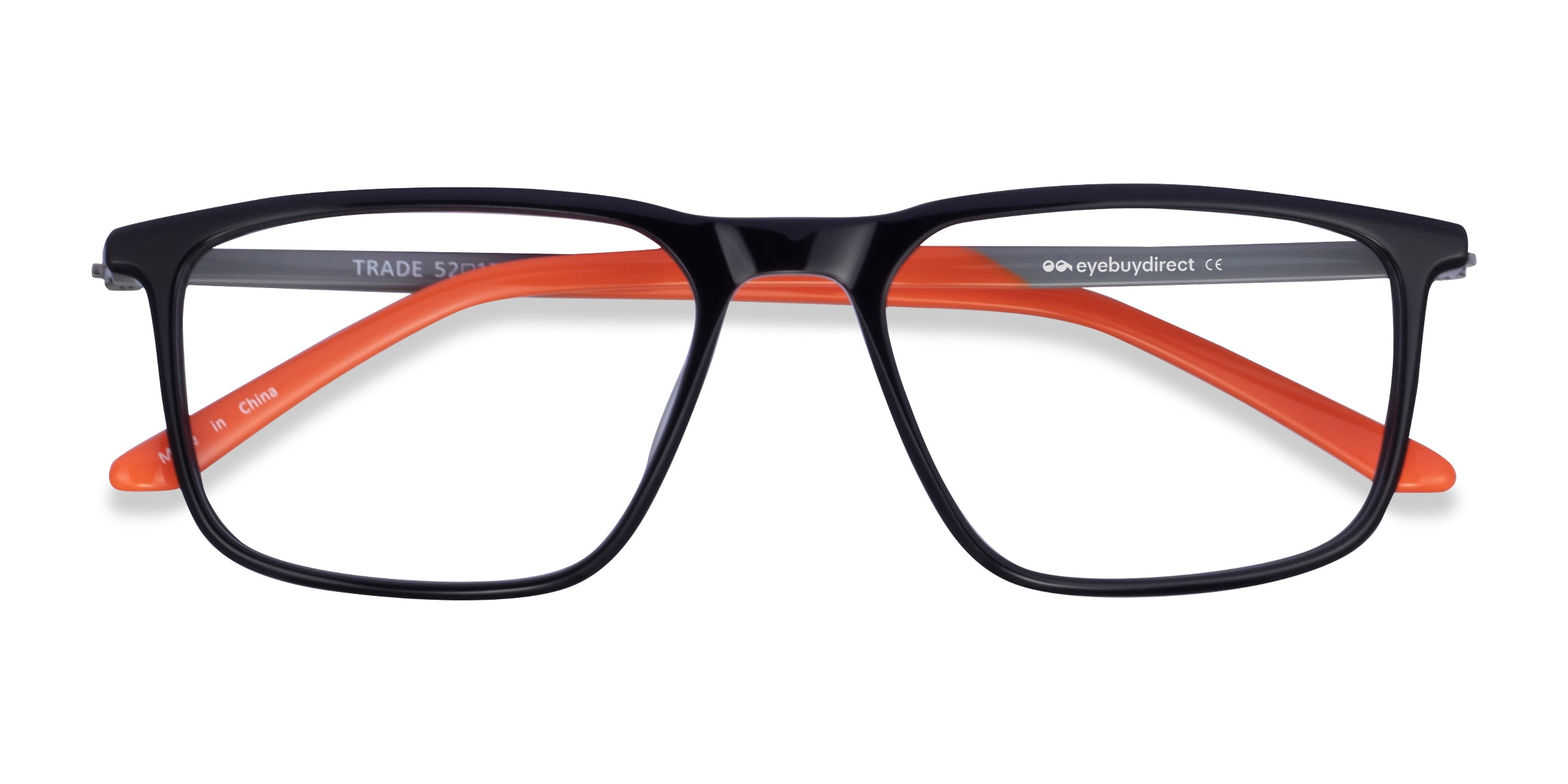 Trade Rectangle Black Gunmetal Orange Full Rim Eyeglasses