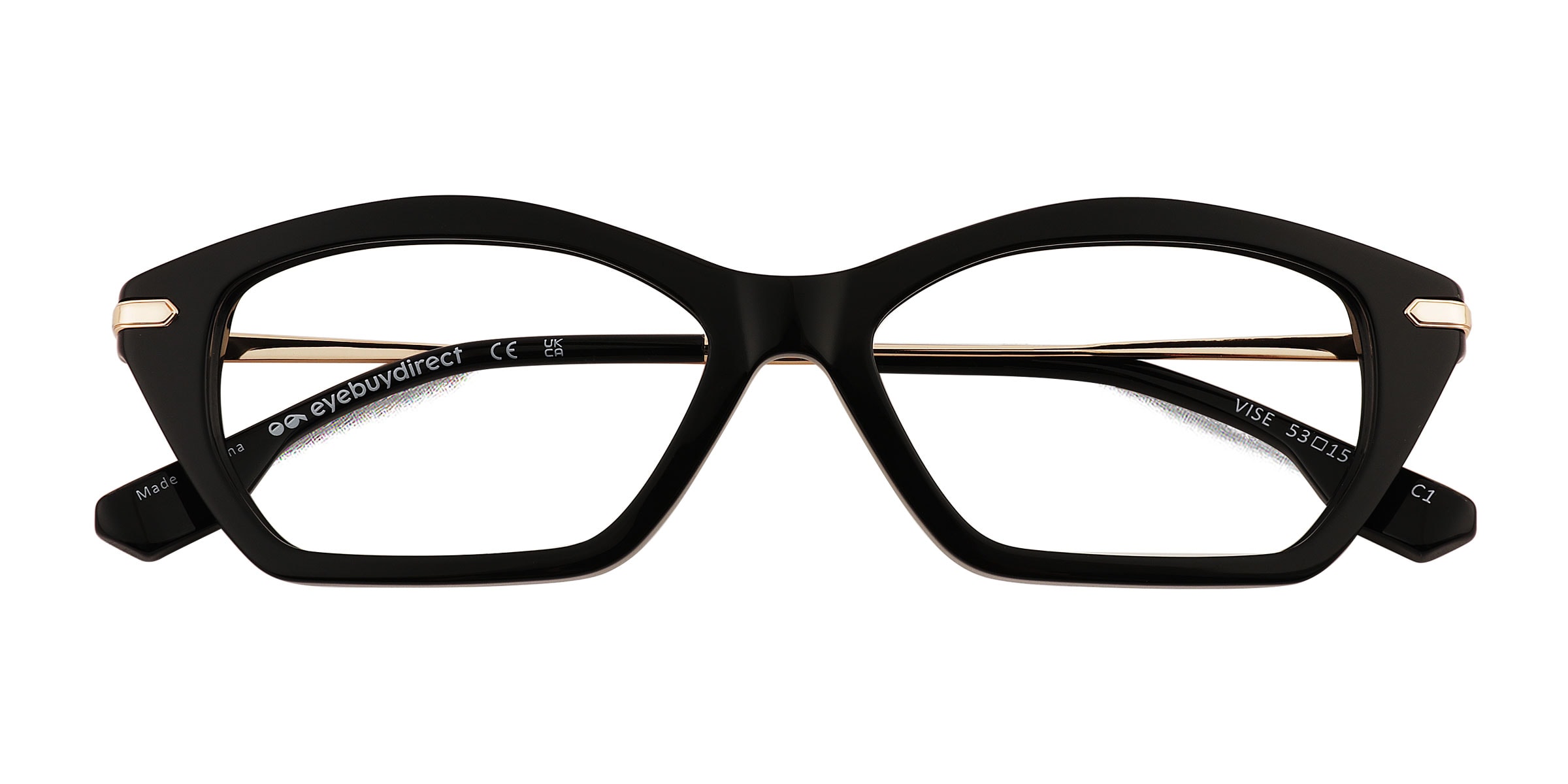 Vise Cat Eye Black Gold Glasses for Women