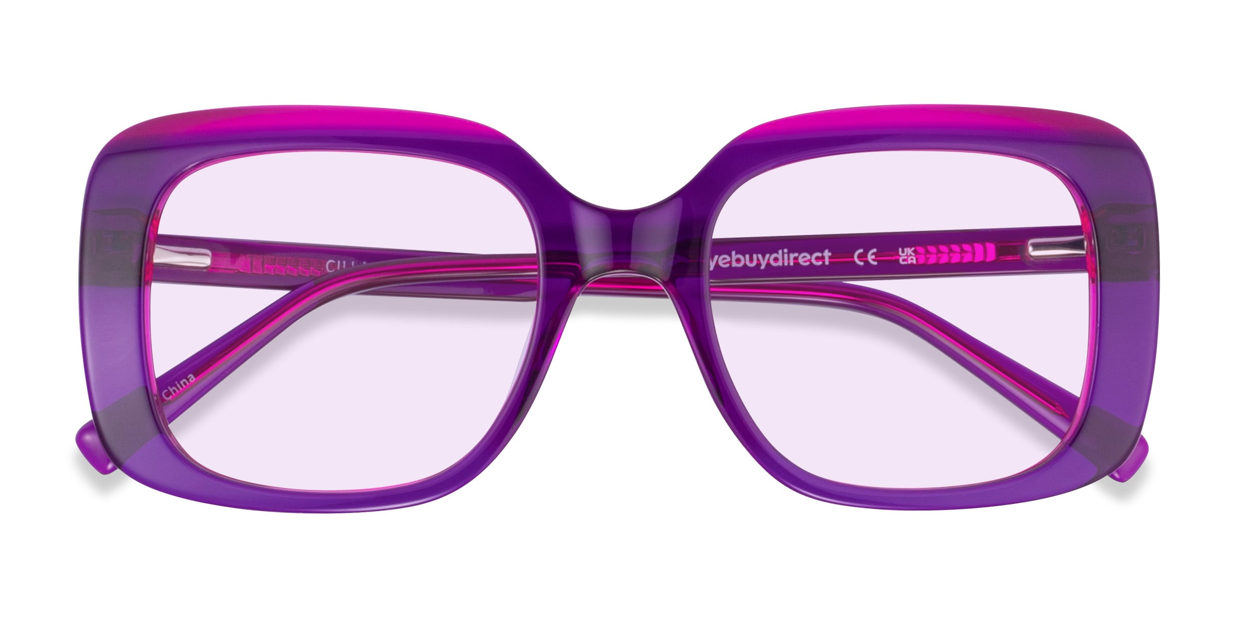 Cilla - Square Crystal Purple Frame Prescription Sunglasses