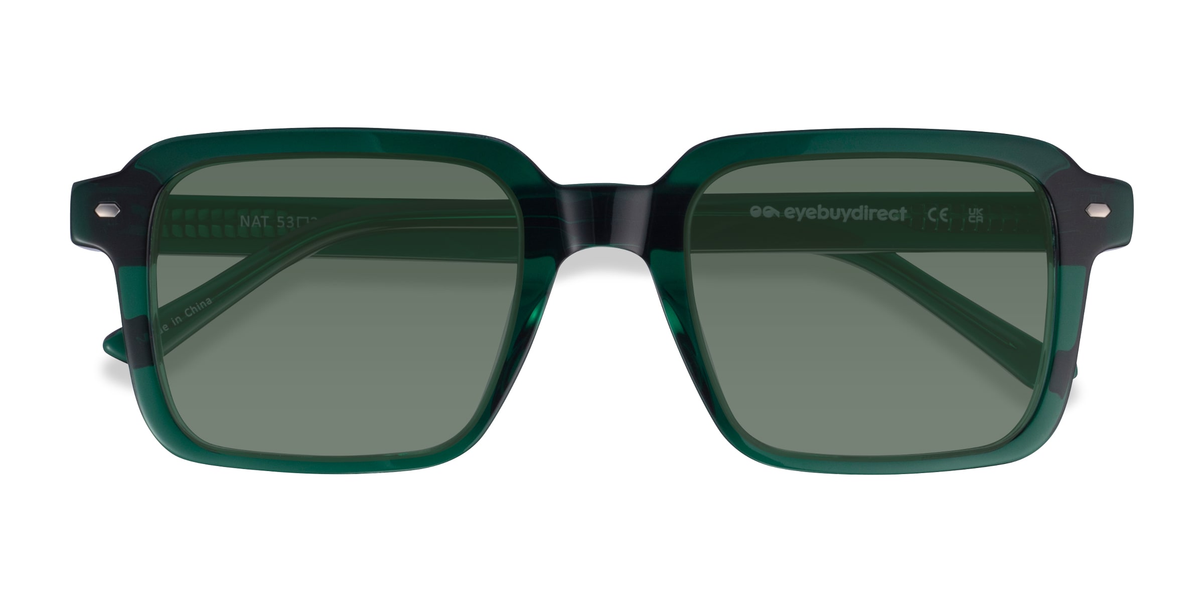 Nat - Square Crystal Dark Green Frame Prescription Sunglasses