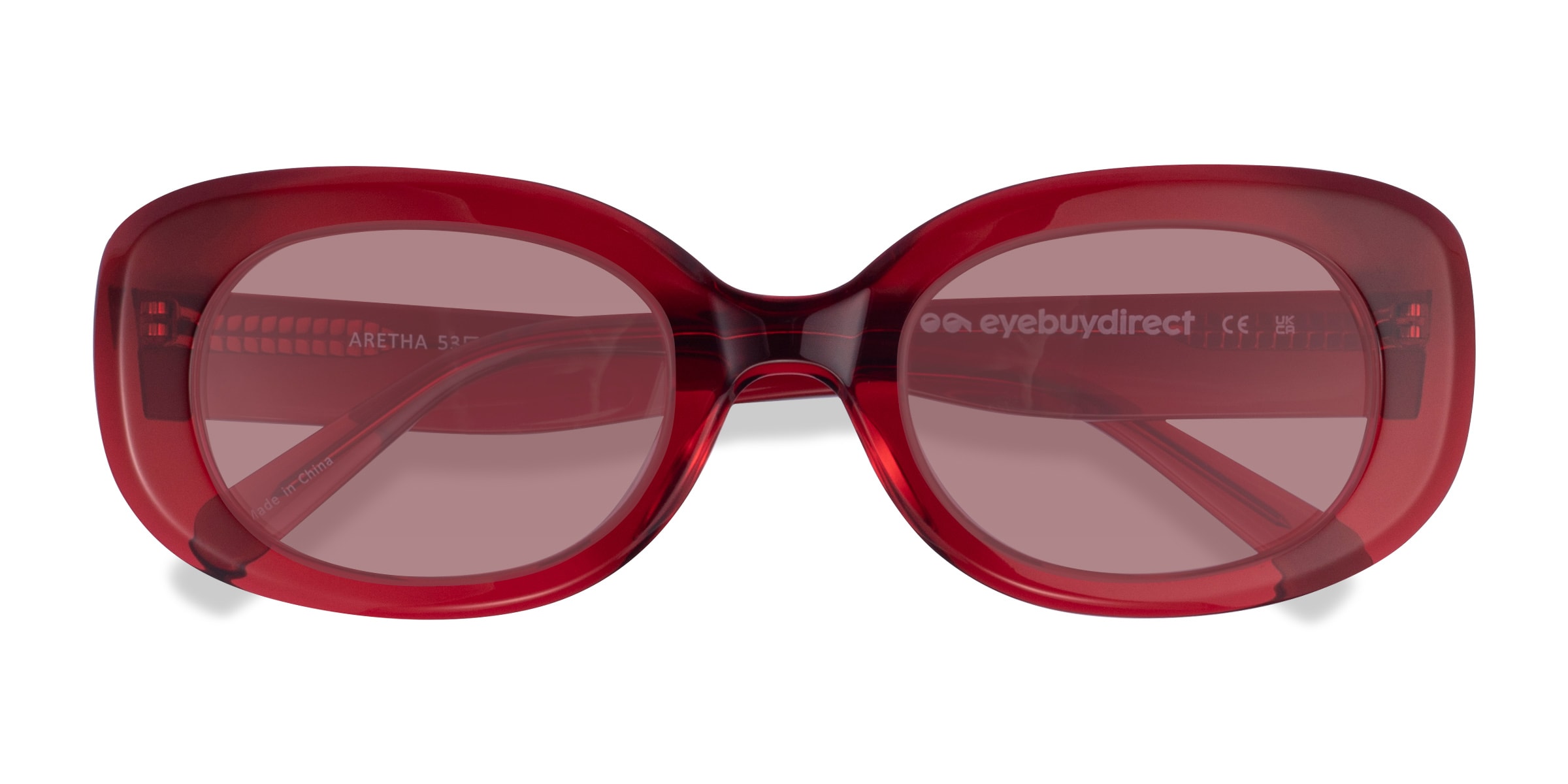 Aretha - Oval Crystal Red Frame Prescription Sunglasses