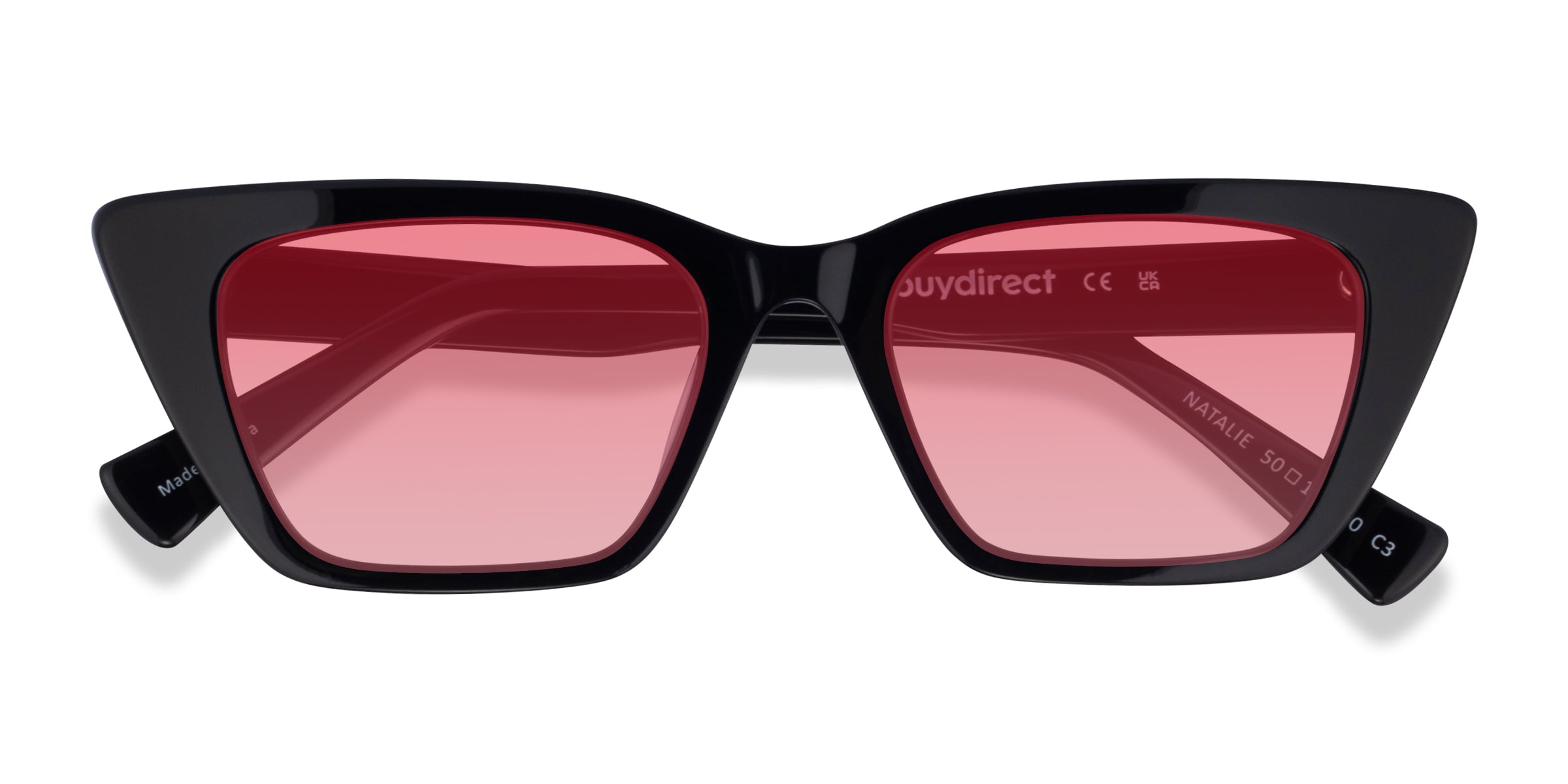 Natalie - Cat Eye Shiny Black Frame Sunglasses For Women