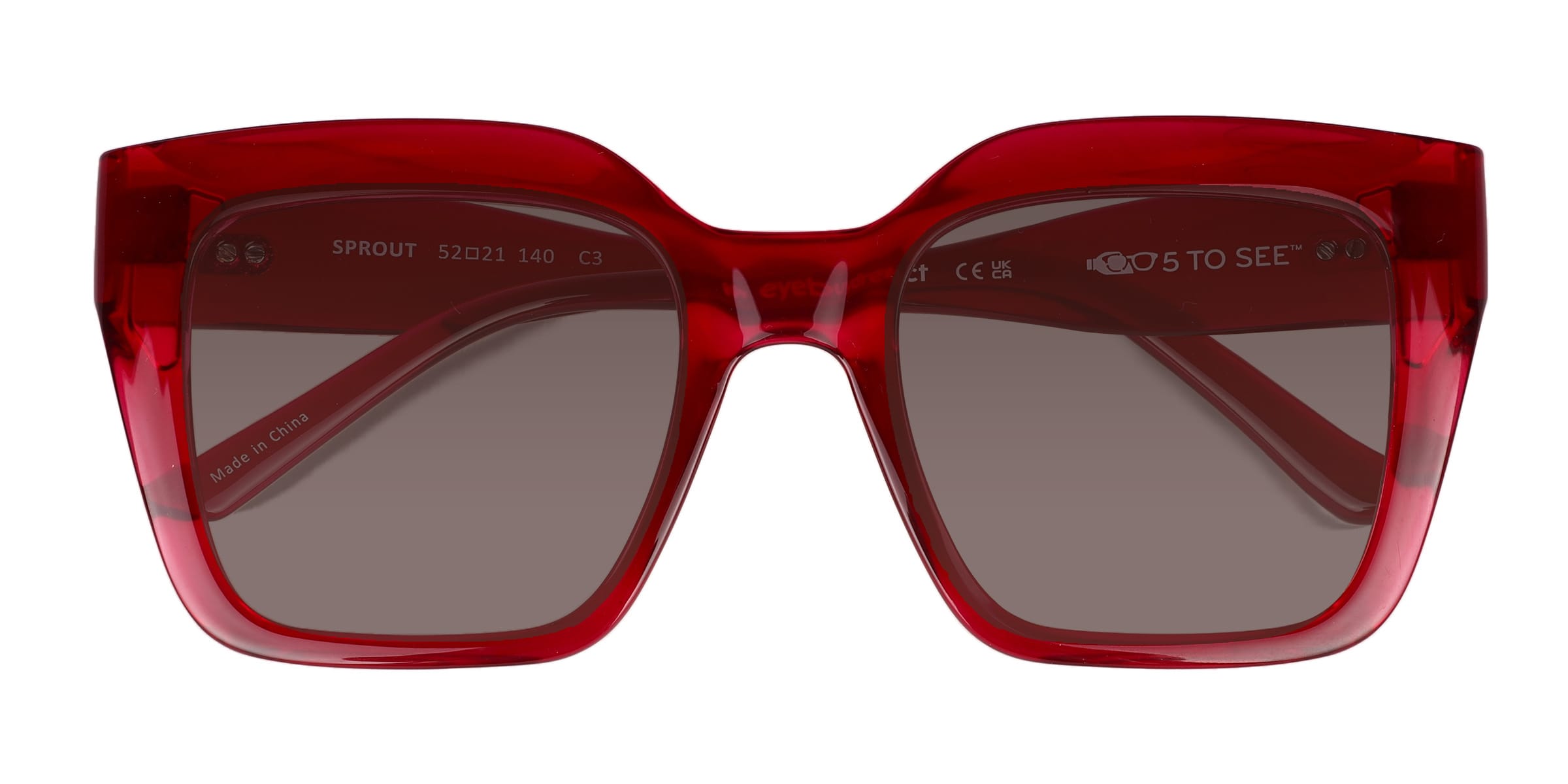 Sprout - Square Crystal Red Frame Prescription Sunglasses
