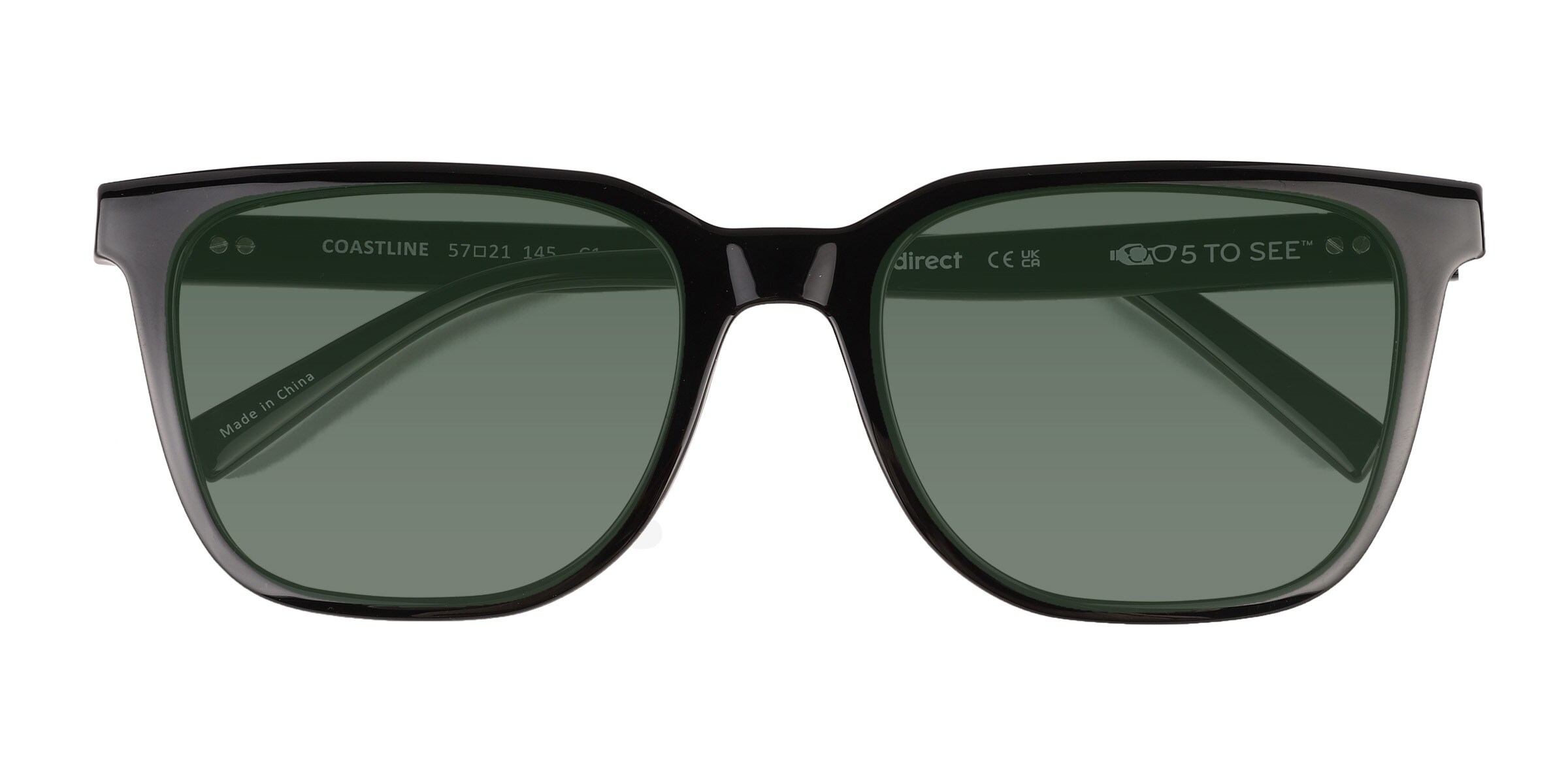 Coastline - Square Shinny Black Frame Prescription Sunglasses