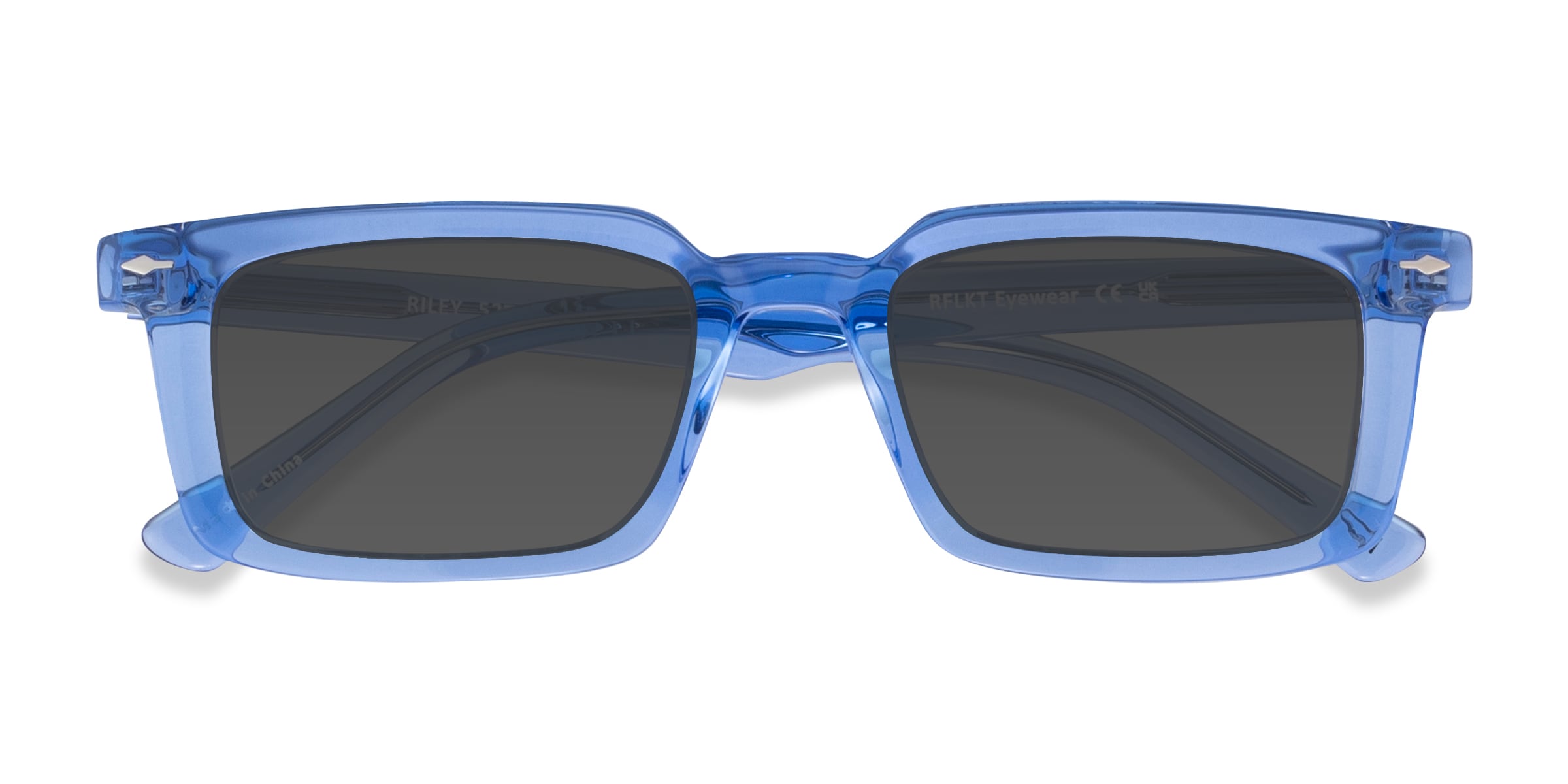 Riley - Rectangle Crystal Blue Frame Prescription Sunglasses