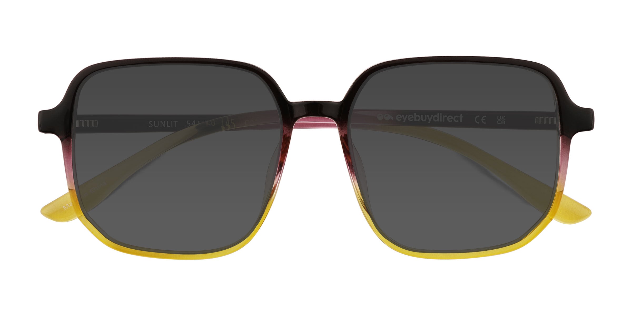 Sunlit - Square Clear Black Purple Yellow Frame Prescription Sunglasses