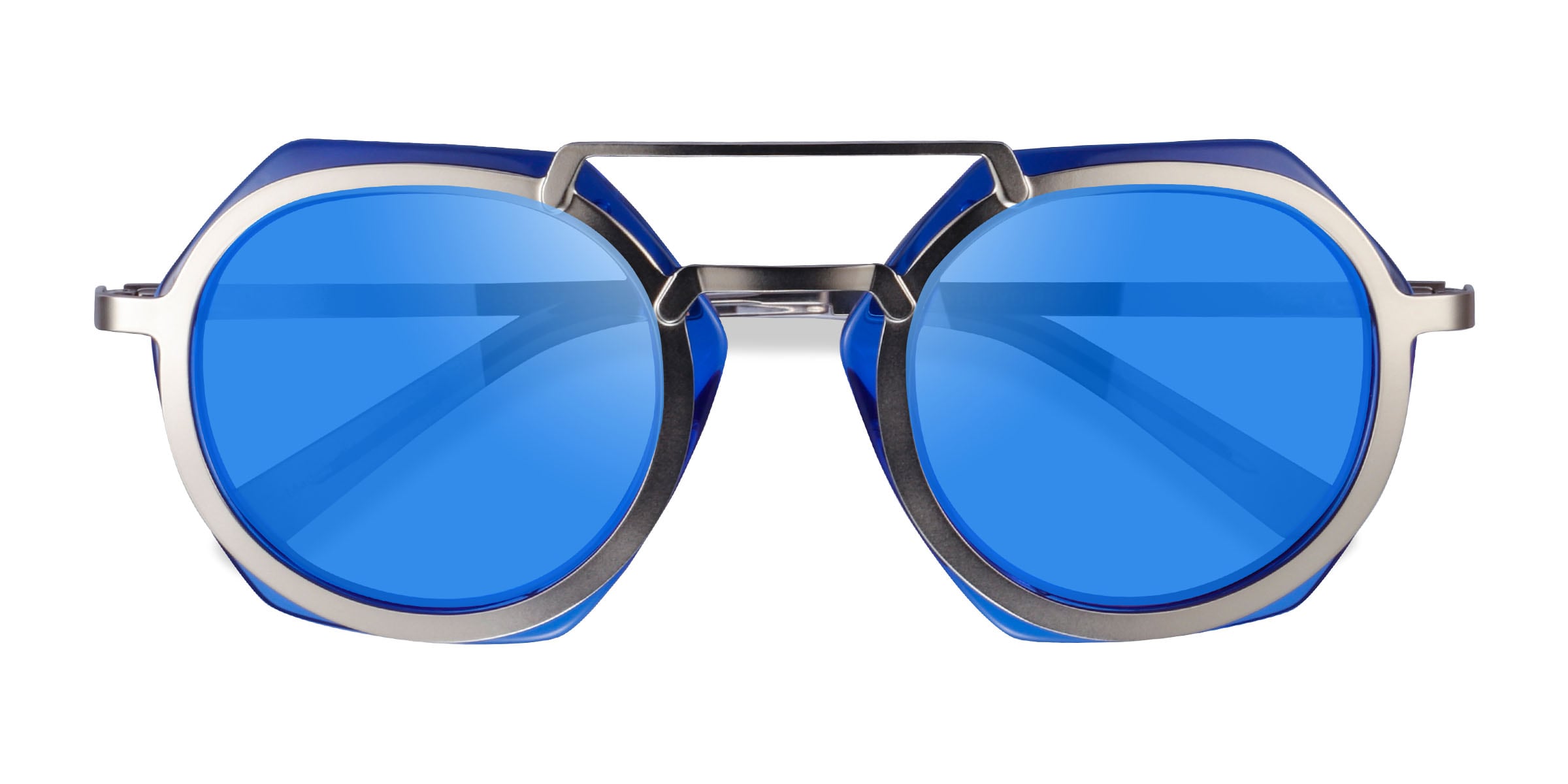 Multi - Geometric Blue Silver Frame Prescription Sunglasses